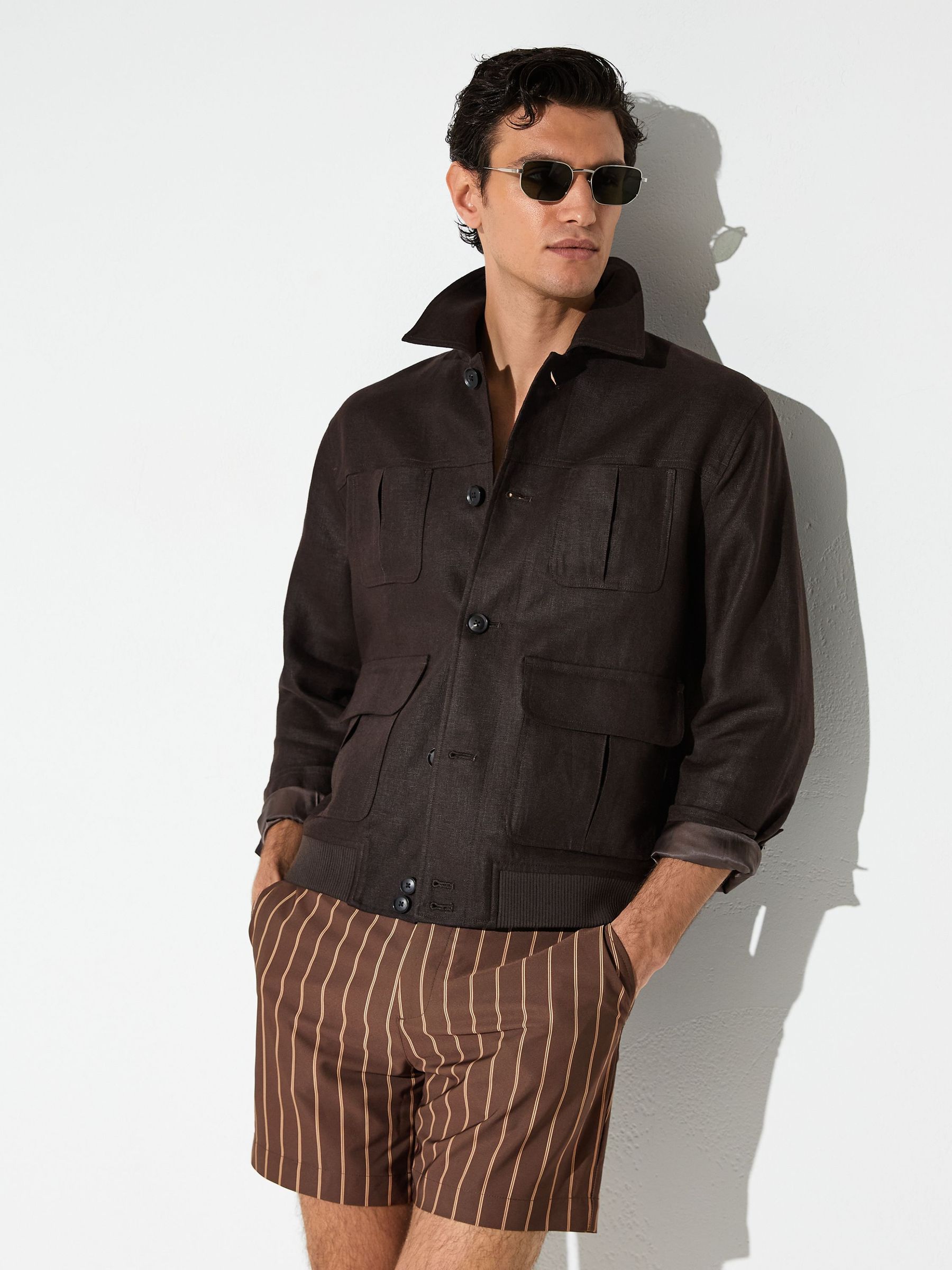 Pinstripe Side-Adjuster Swim Shorts in Dark Brown - image 5