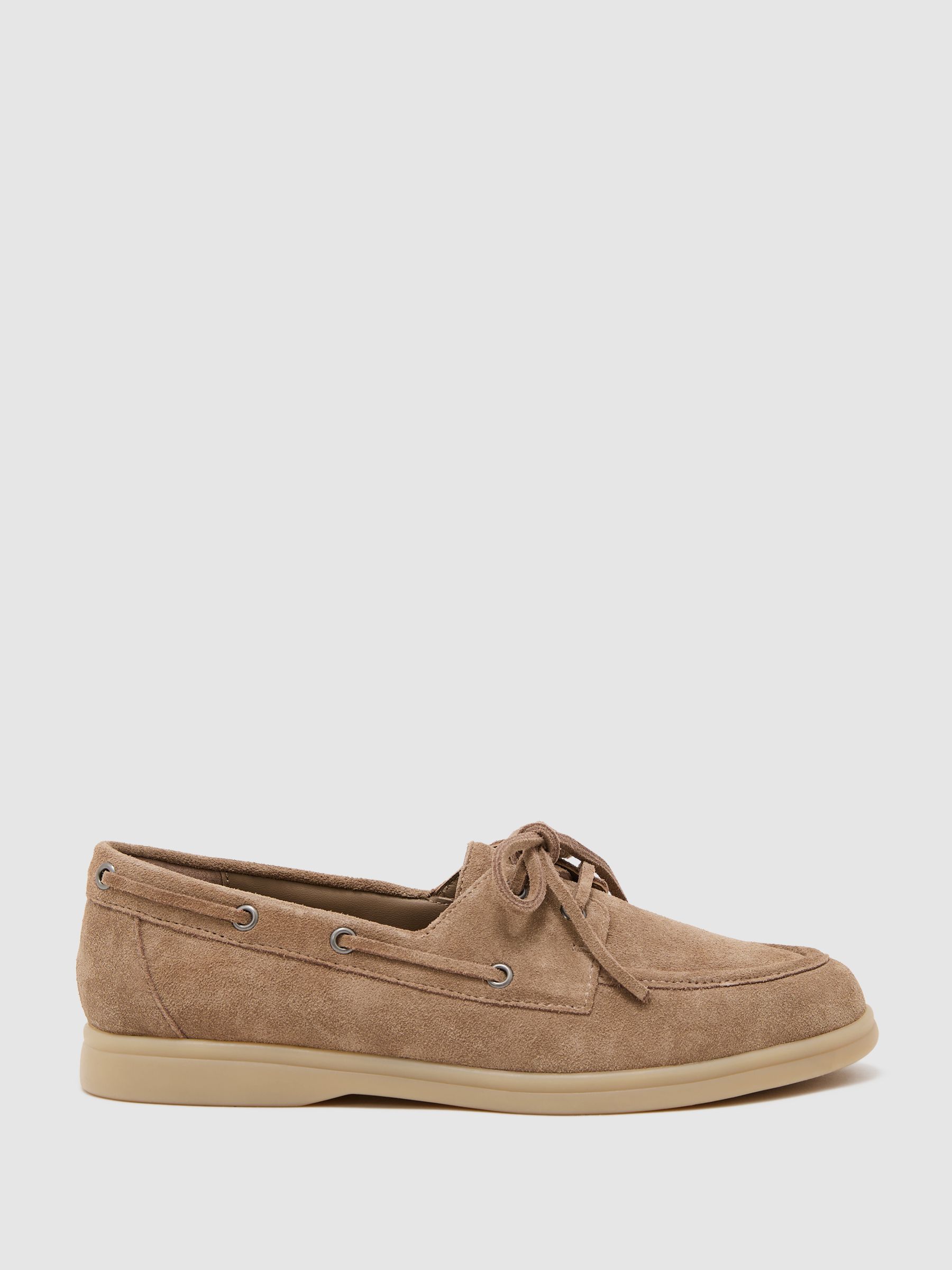 Suede Flat Boat Shoes in Taupe - Image 2 of 5