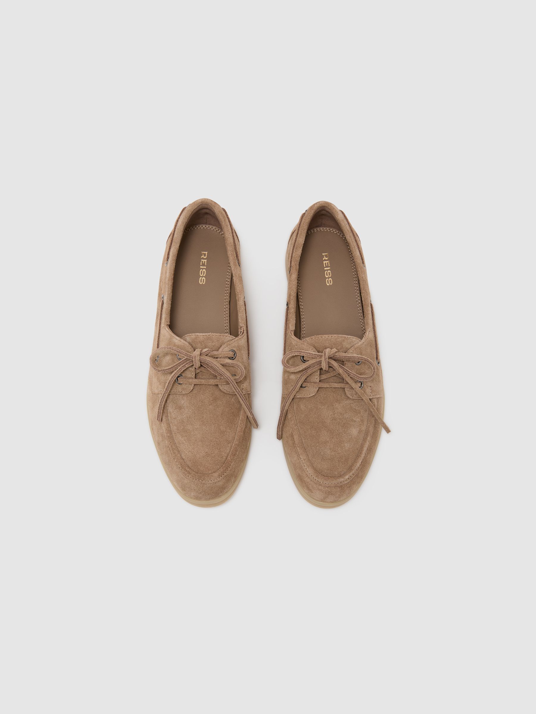 Suede Flat Boat Shoes in Taupe - Image 3 of 5