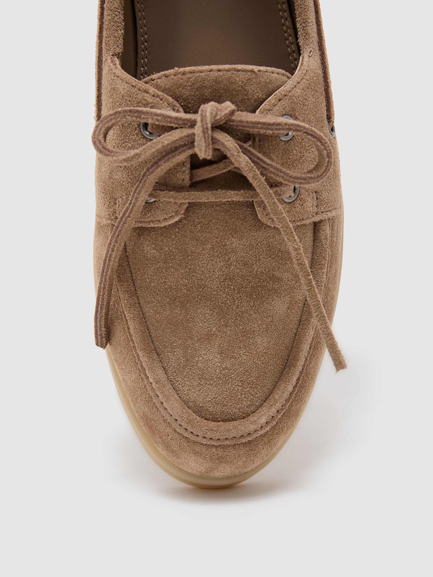 Suede Flat Boat Shoes in Taupe - image 3