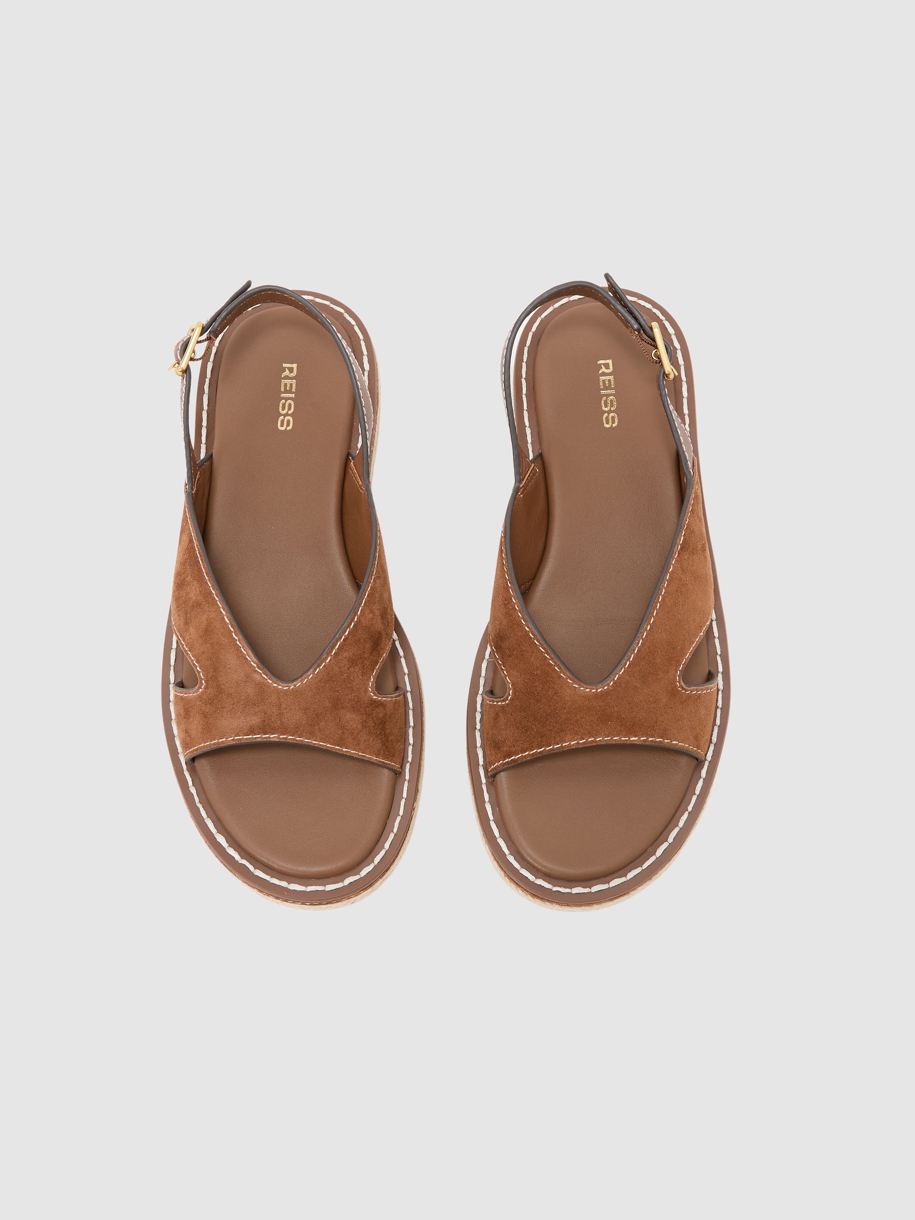 Suede Contrast-Stitch Flat Sandals in Tan - image 2