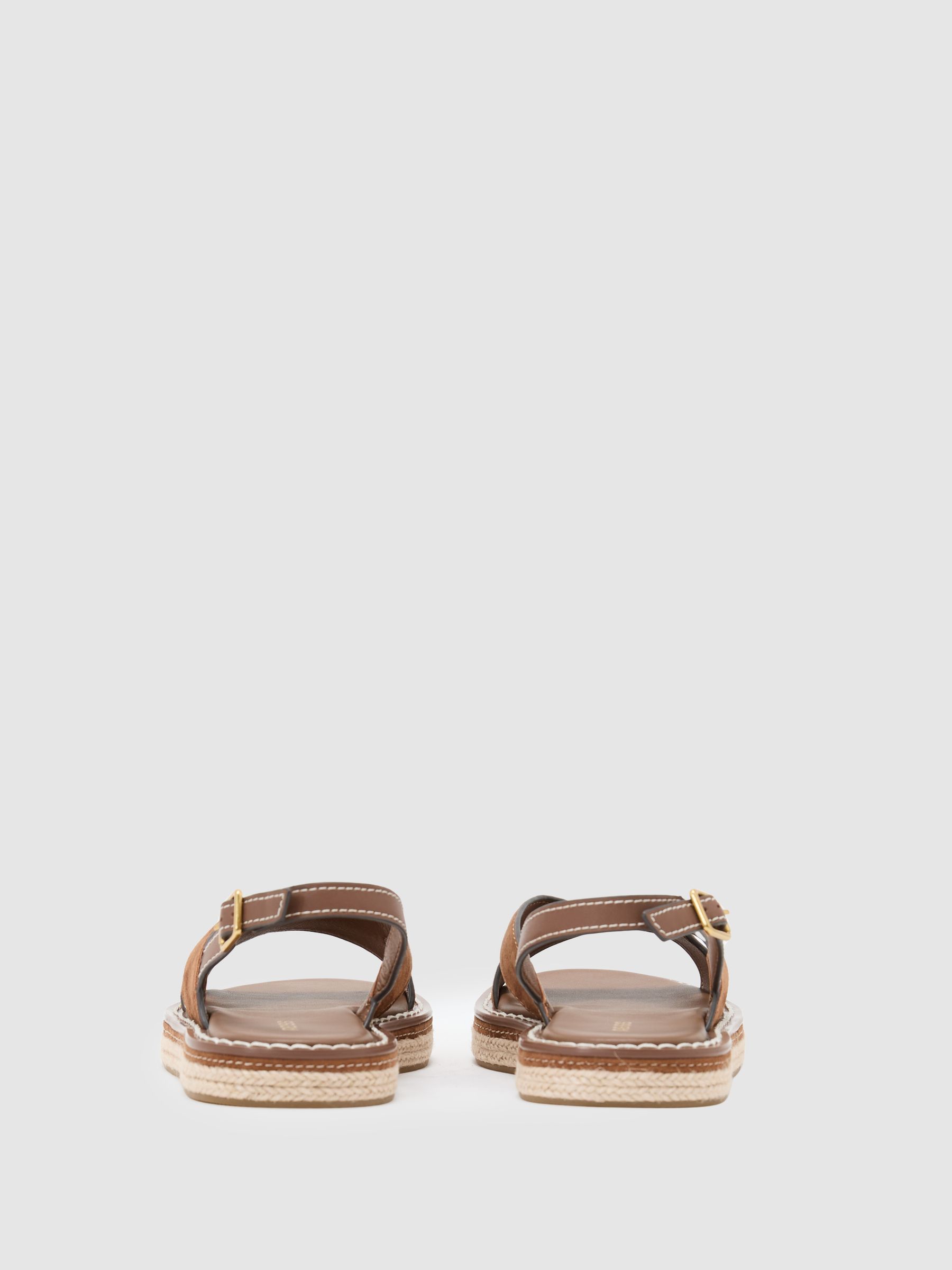 Suede Contrast-Stitch Flat Sandals in Tan - Image 3 of 4