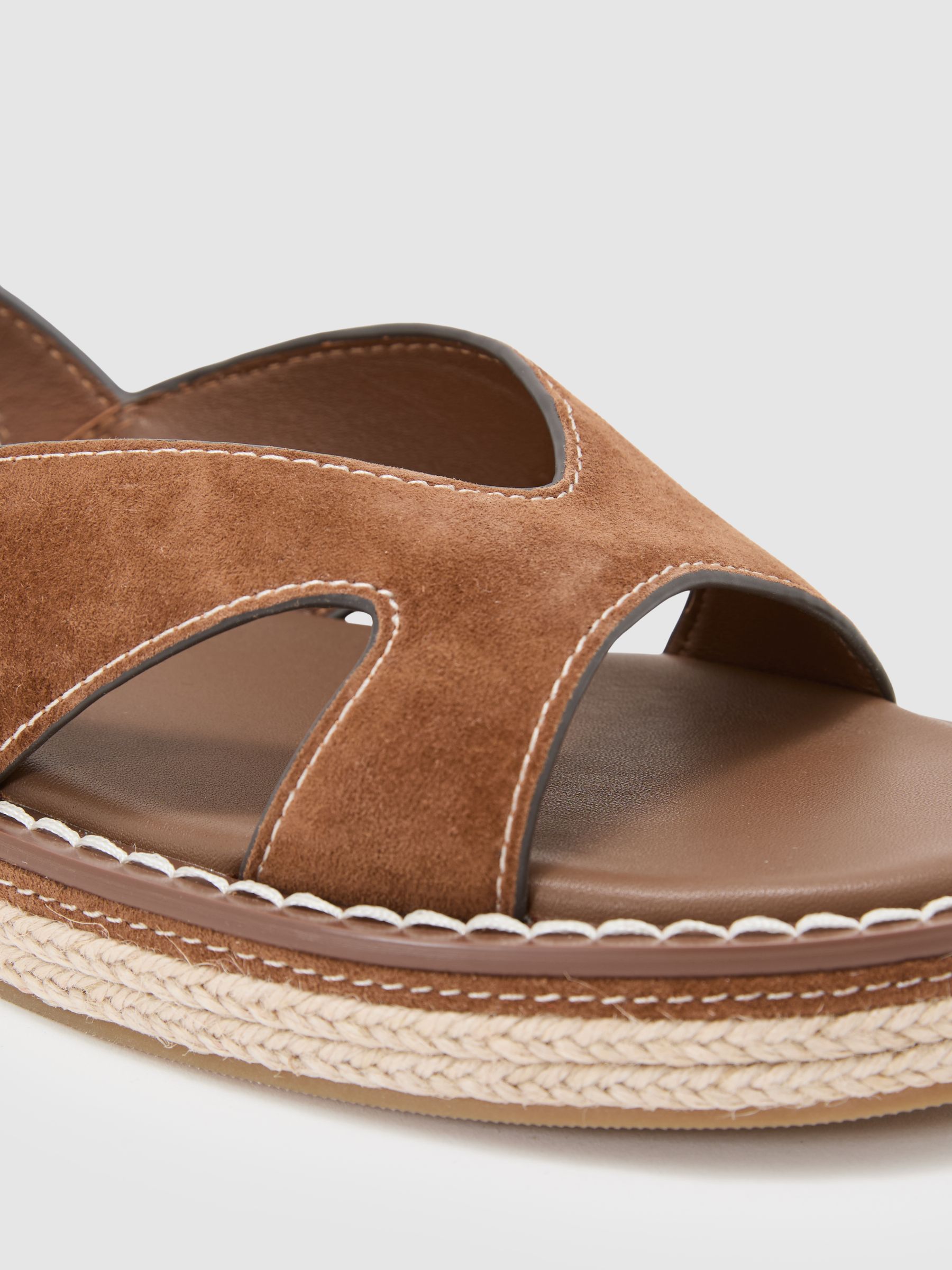 Suede Contrast-Stitch Flat Sandals in Tan - Image 4 of 4