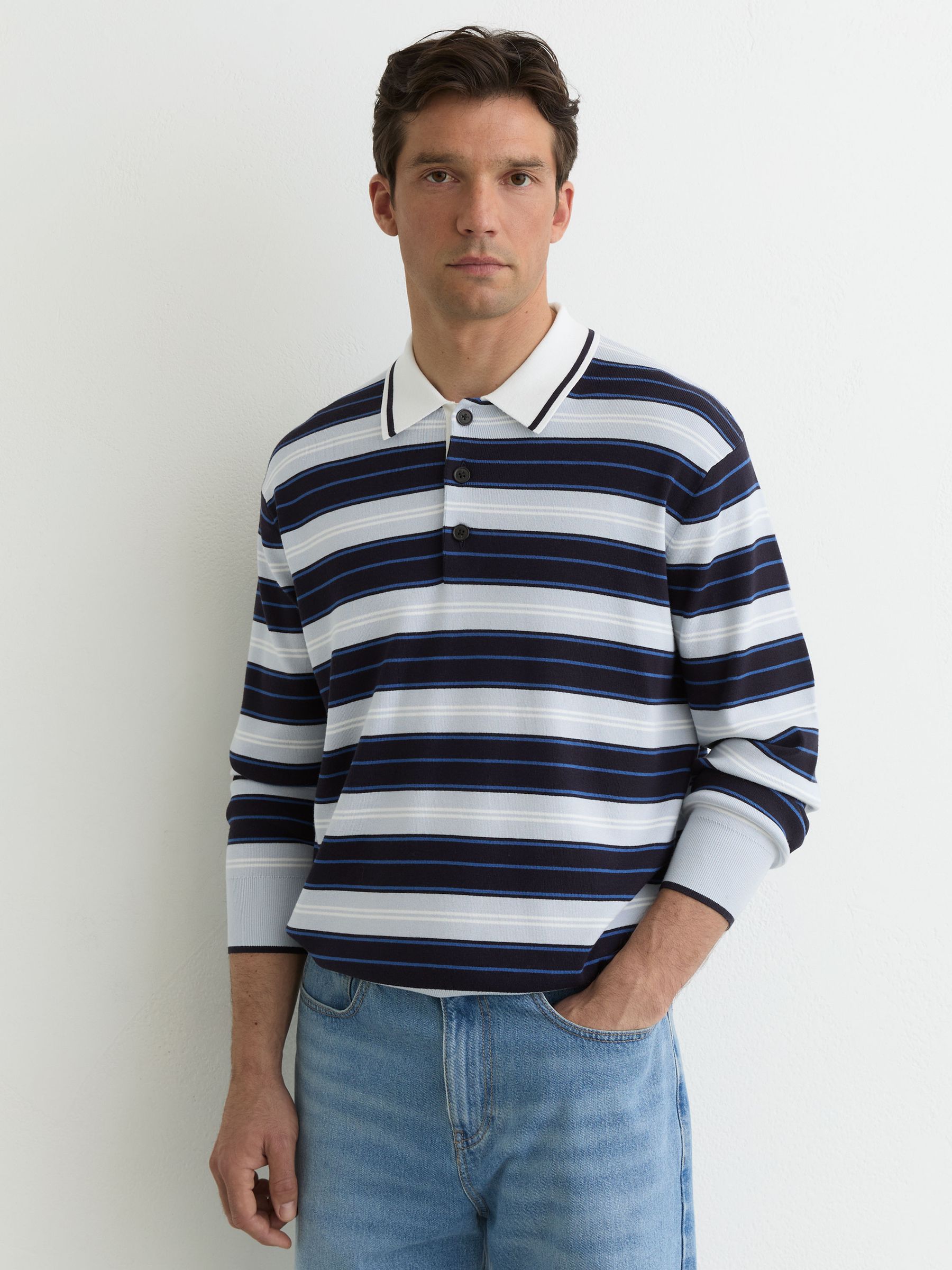 Rugby-Stripe Half-Button Jumper in Blue Multi - image 4