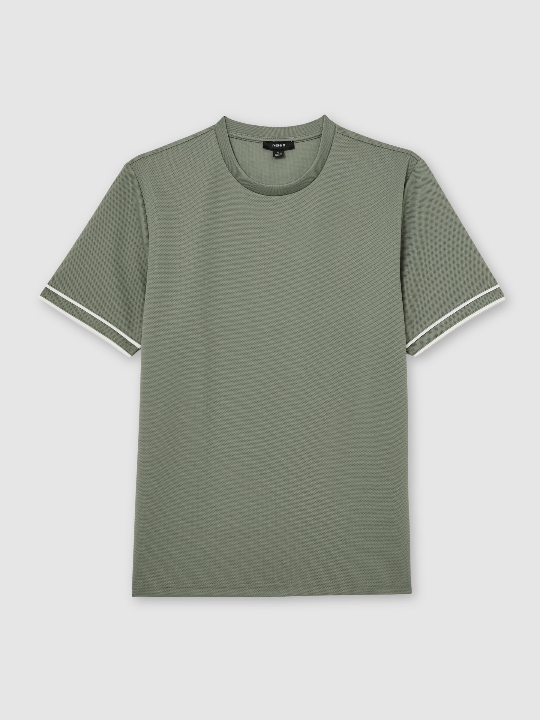 Piped-Trim Textured T-Shirt in Sage Green - Image 2 of 6