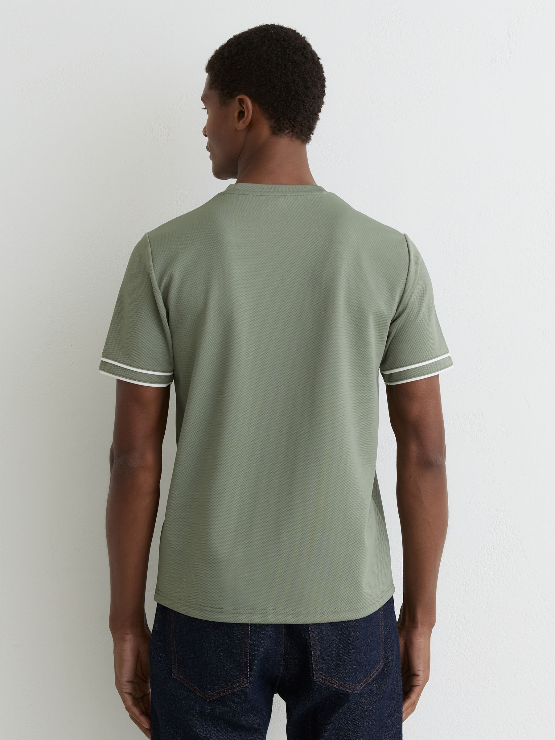 Piped-Trim Textured Modern-Fit T-Shirt in Sage Green - image 4