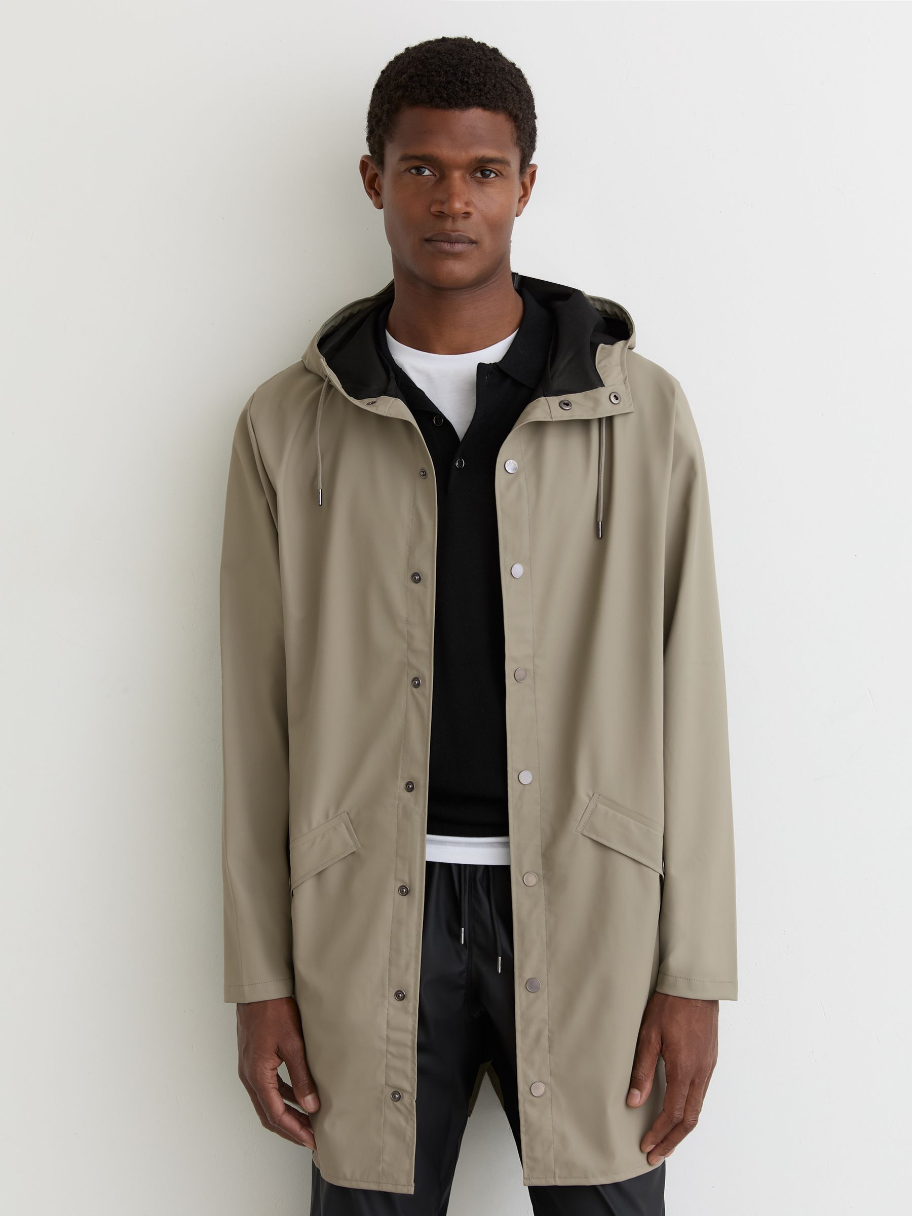 Rains Waterproof Long Rain Jacket in Drift - Image 1 of 5