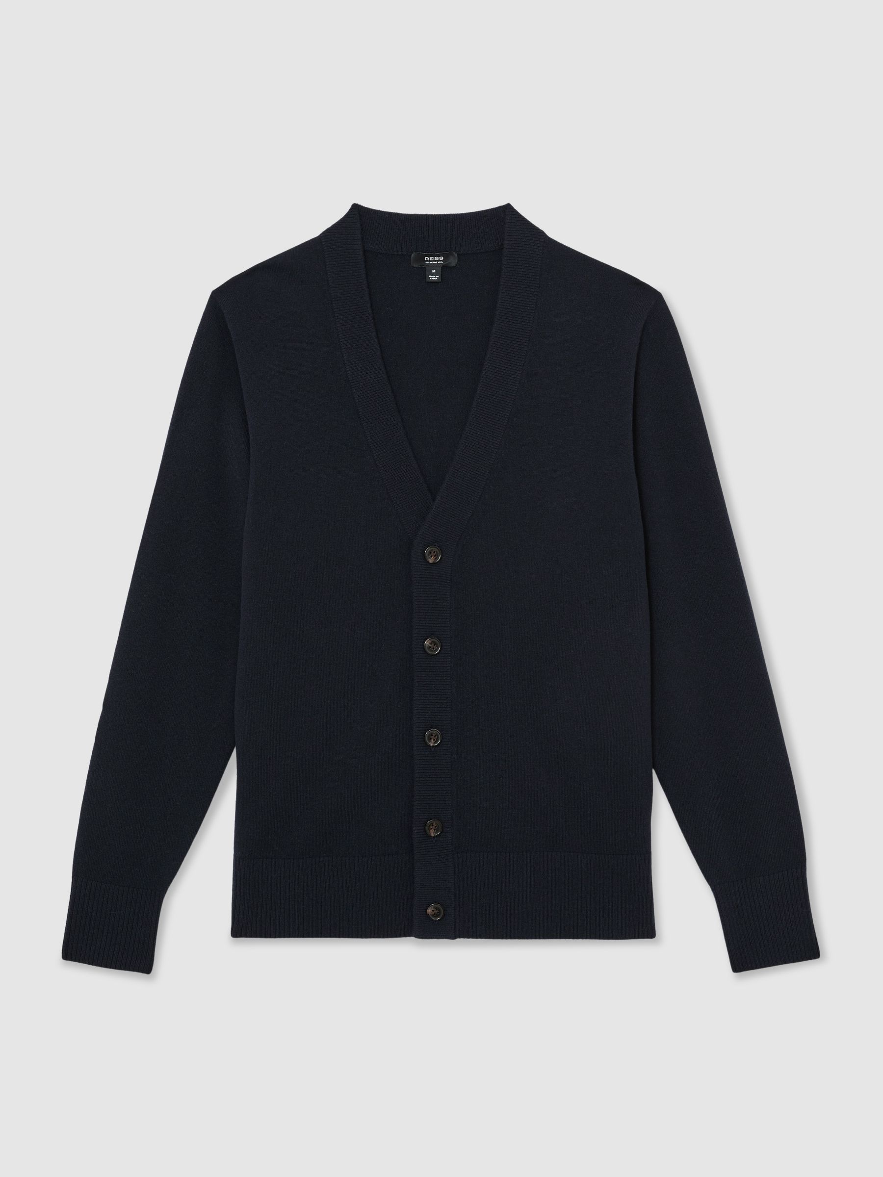 Merino Wool V-Neck Cardigan in Navy - Image 2 of 6