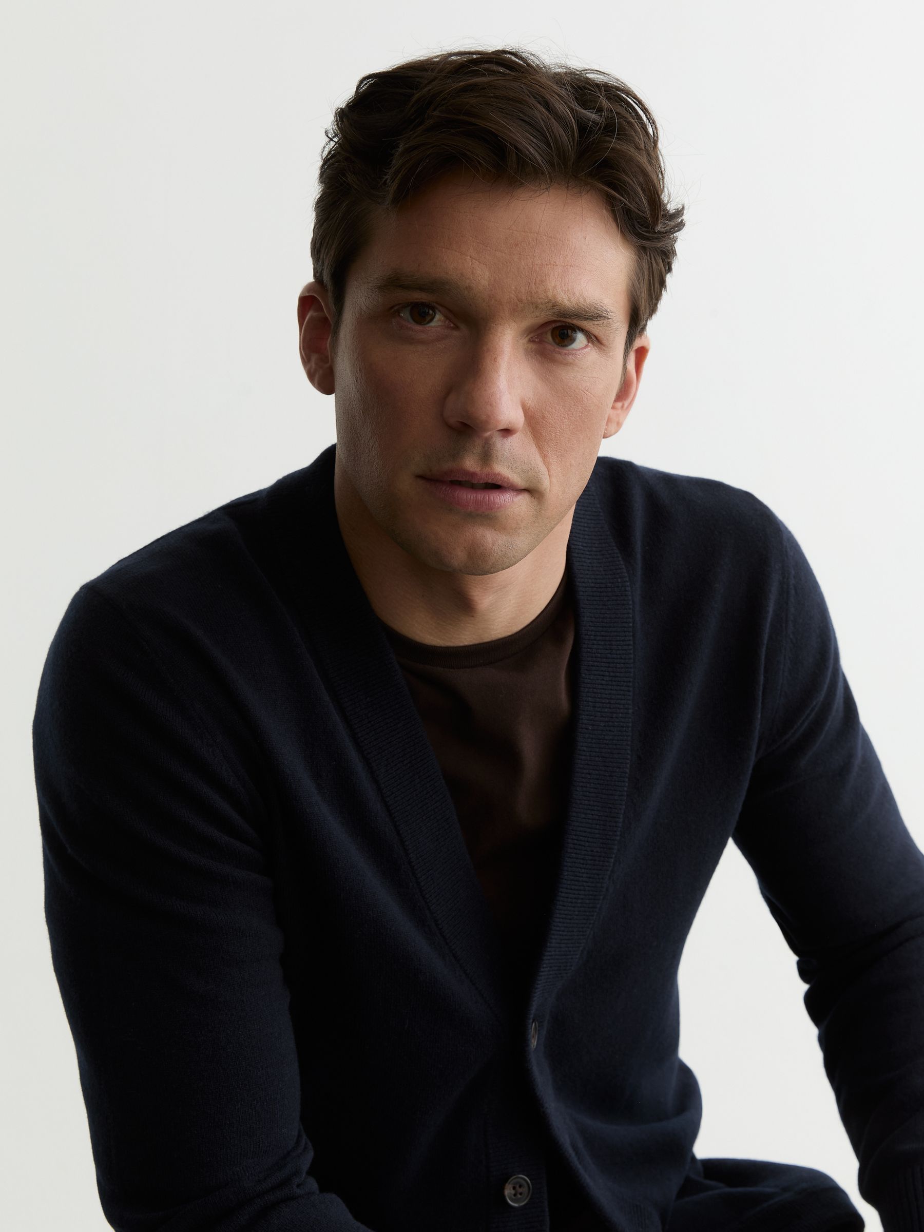 Merino Wool V-Neck Cardigan in Navy - Image 4 of 6