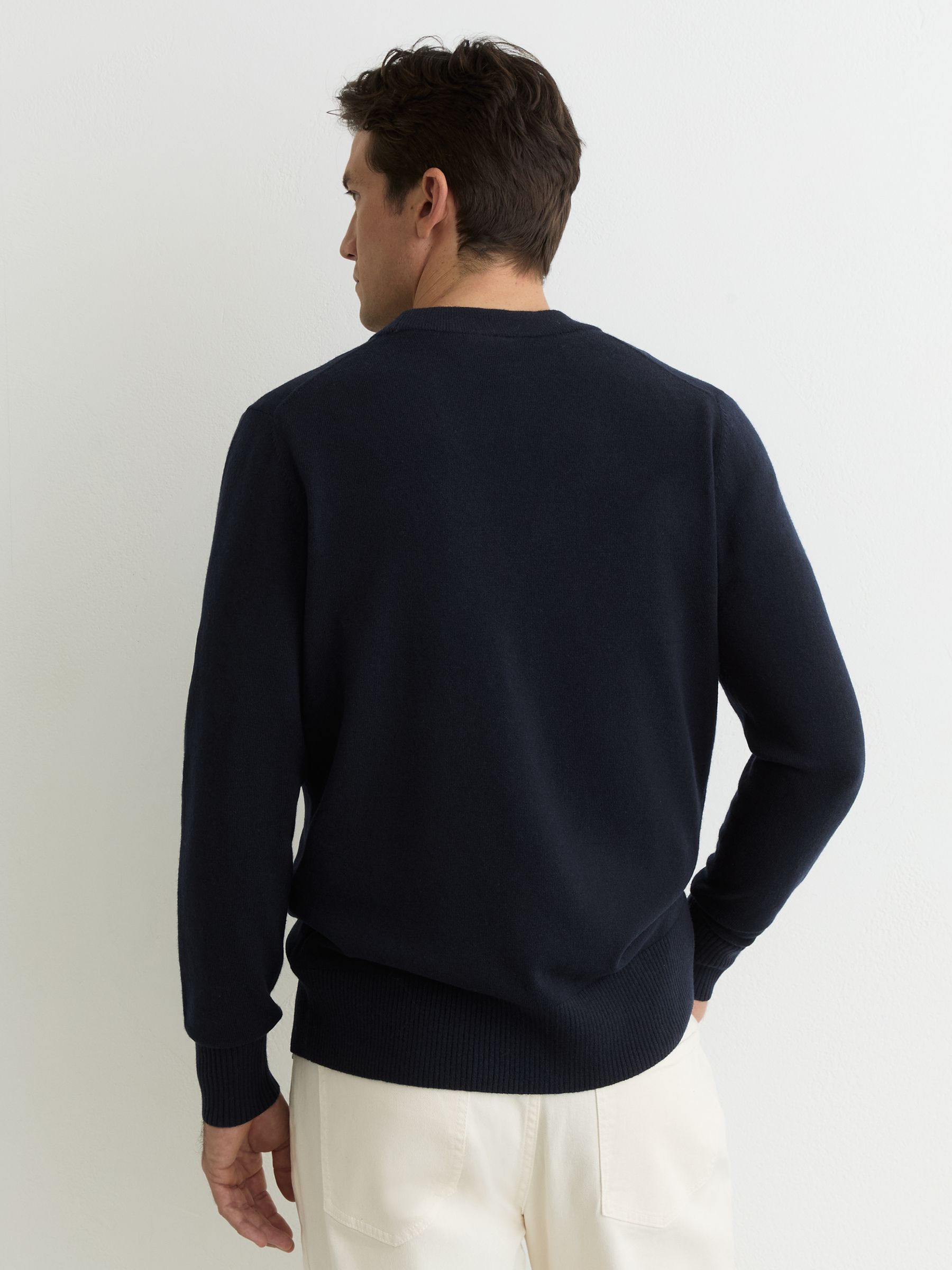 Merino Wool V-Neck Cardigan in Navy - Image 5 of 6
