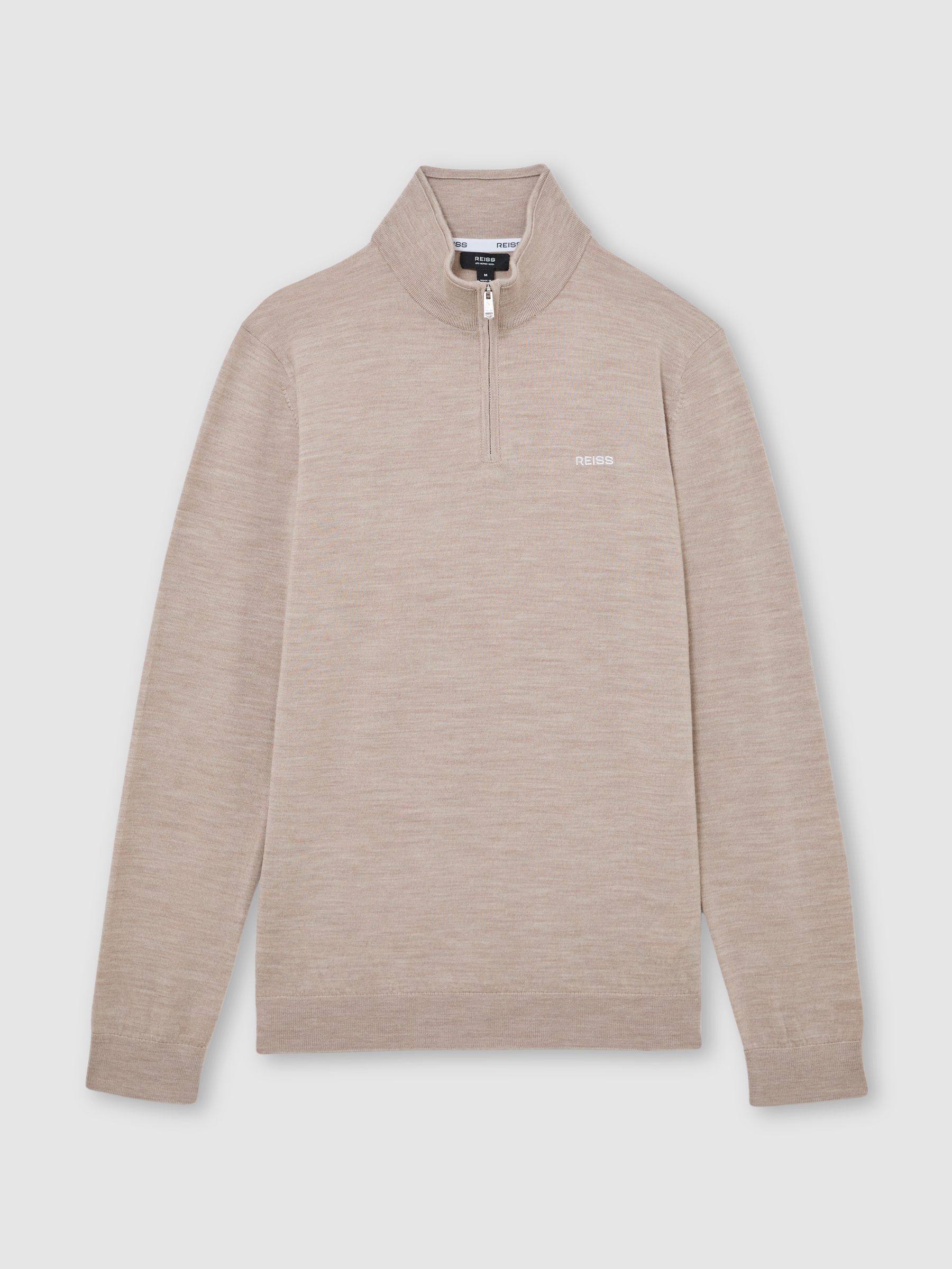 Merino Wool Half-Zip Logo Jumper in Wheat Melange - Image 2 of 7 Merino Wool Half-Zip Logo Jumper in Wheat Melange - Image 2 of 7