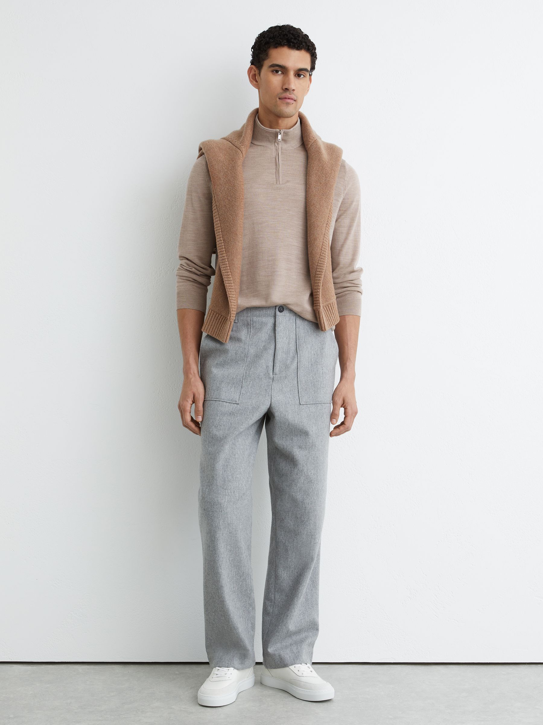 Merino Wool Half-Zip Logo Jumper in Wheat Melange - Image 3 of 7