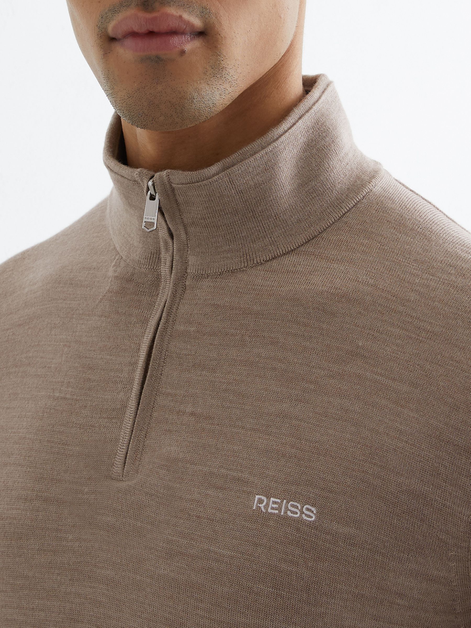 Merino Wool Half-Zip Logo Jumper in Wheat Melange - Image 4 of 7