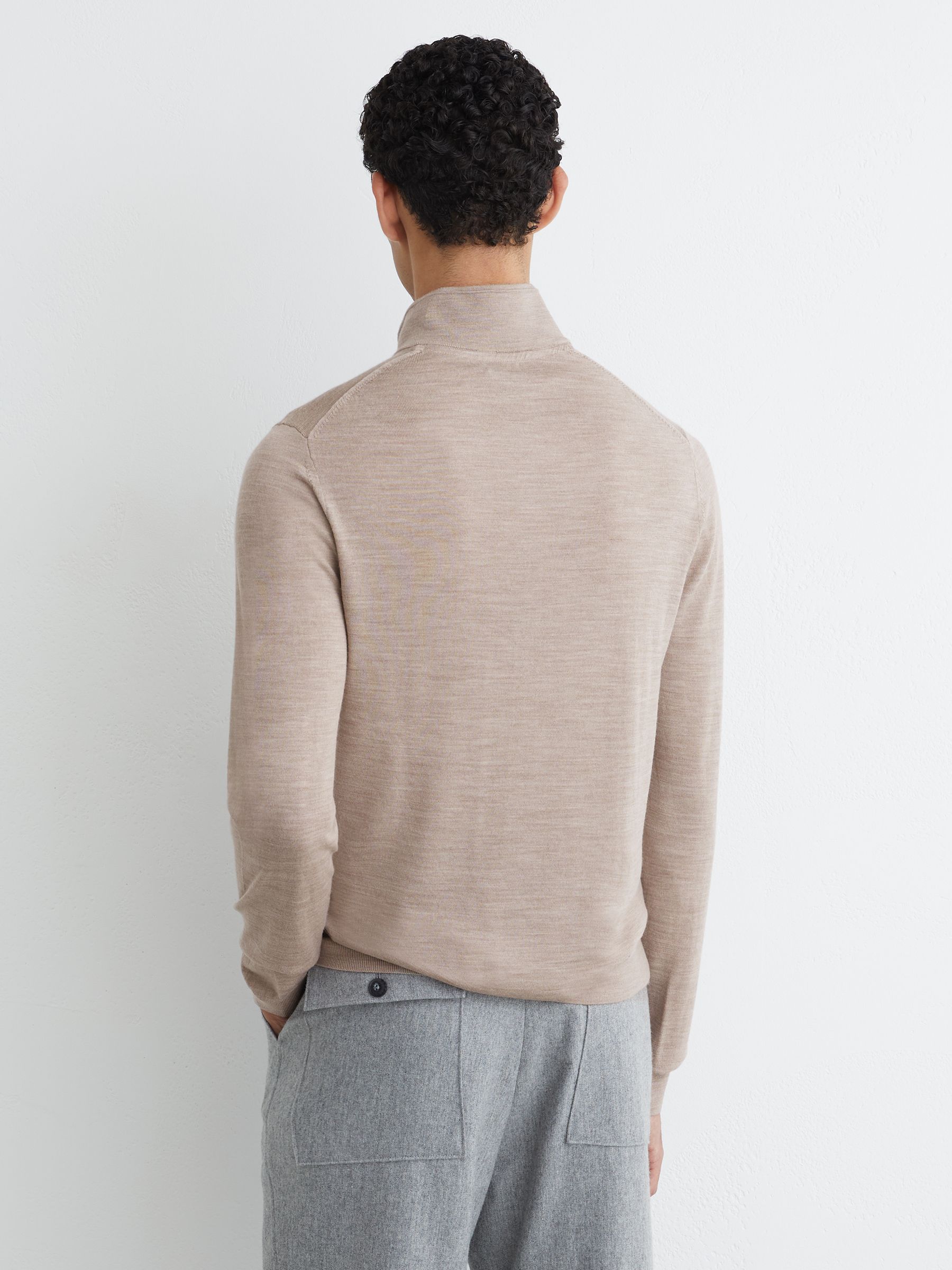 Merino Wool Half-Zip Logo Jumper in Wheat Melange - Image 5 of 7