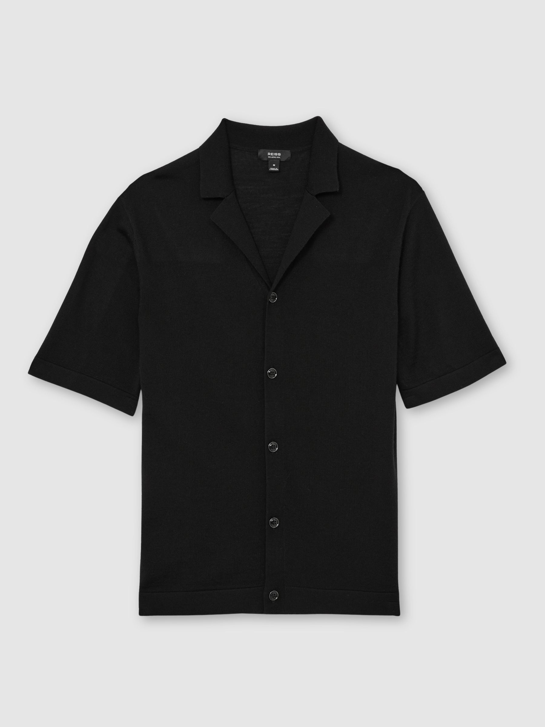 Merino Wool Cuban-Collar Shirt in Black