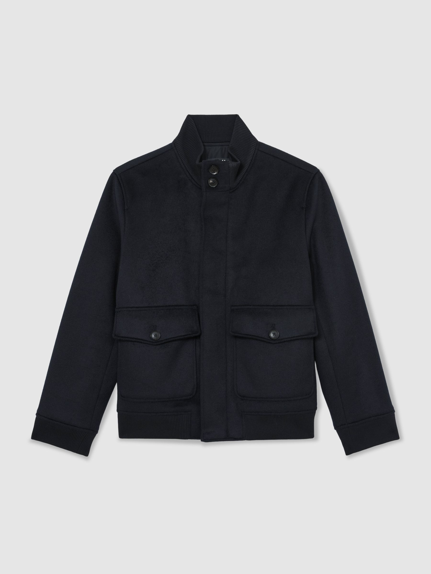 Wool-Blend Funnel-Neck Bomber Jacket in Navy - Image 2 of 8
