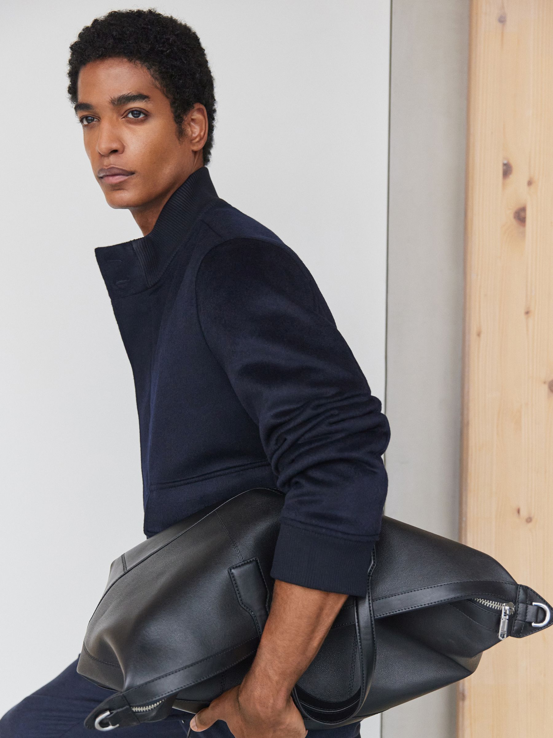 Wool-Blend Funnel-Neck Bomber Jacket in Navy - image 5