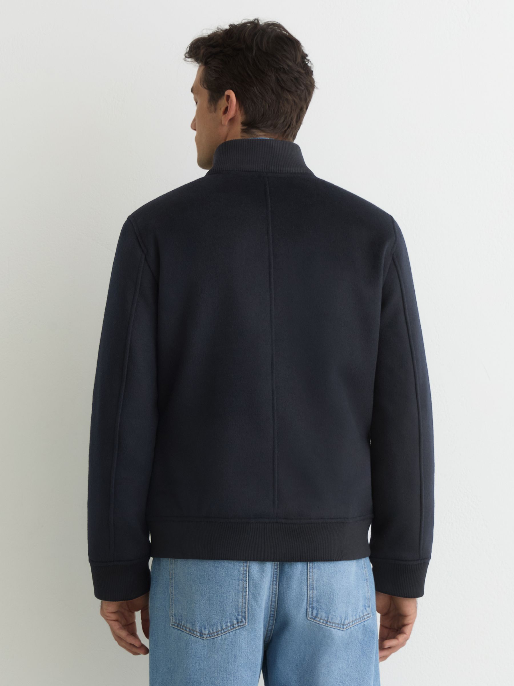 Wool-Blend Funnel-Neck Bomber Jacket in Navy - image 4