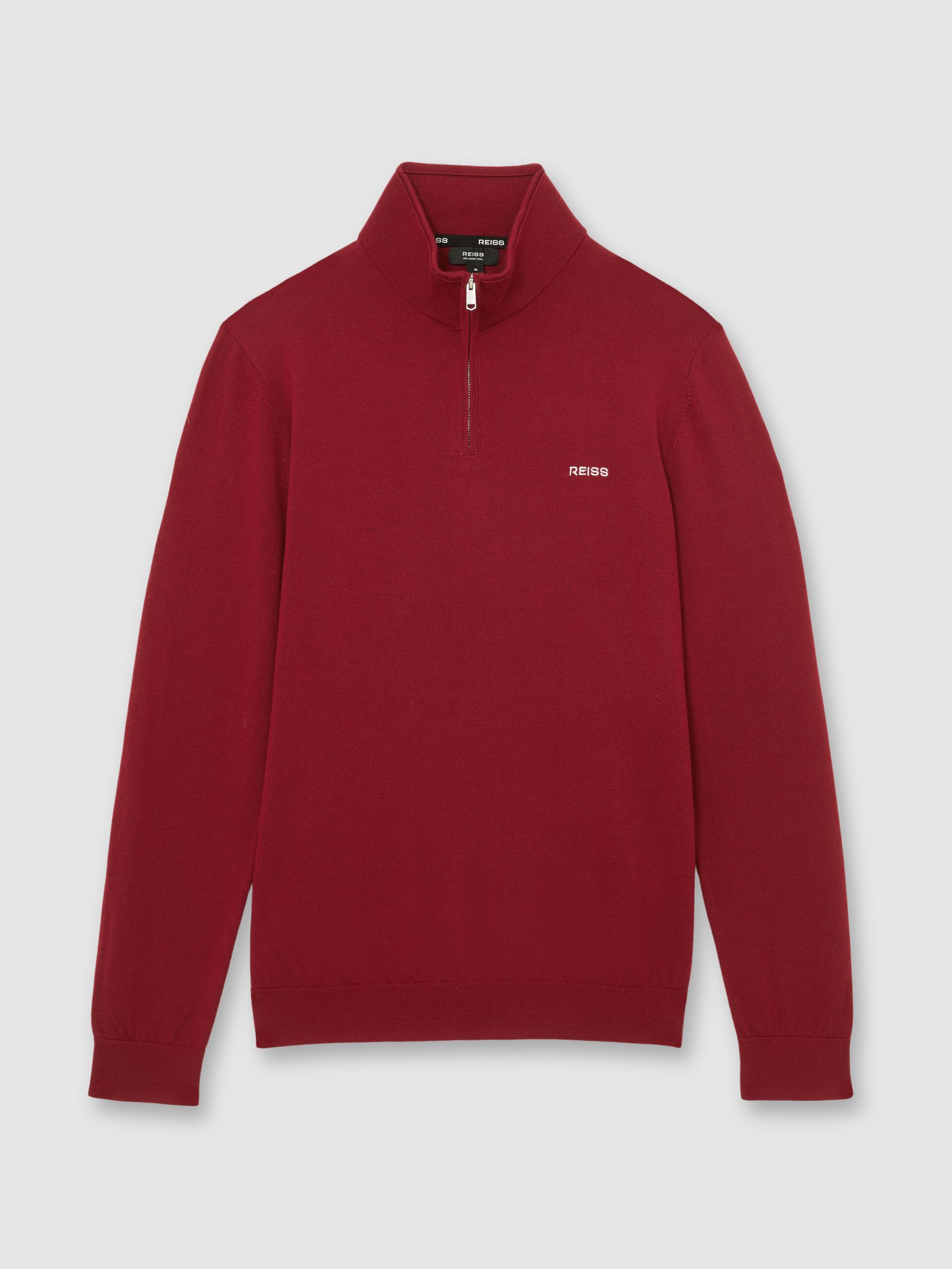 Merino Wool Half-Zip Logo Jumper in Red - Image 2 of 5