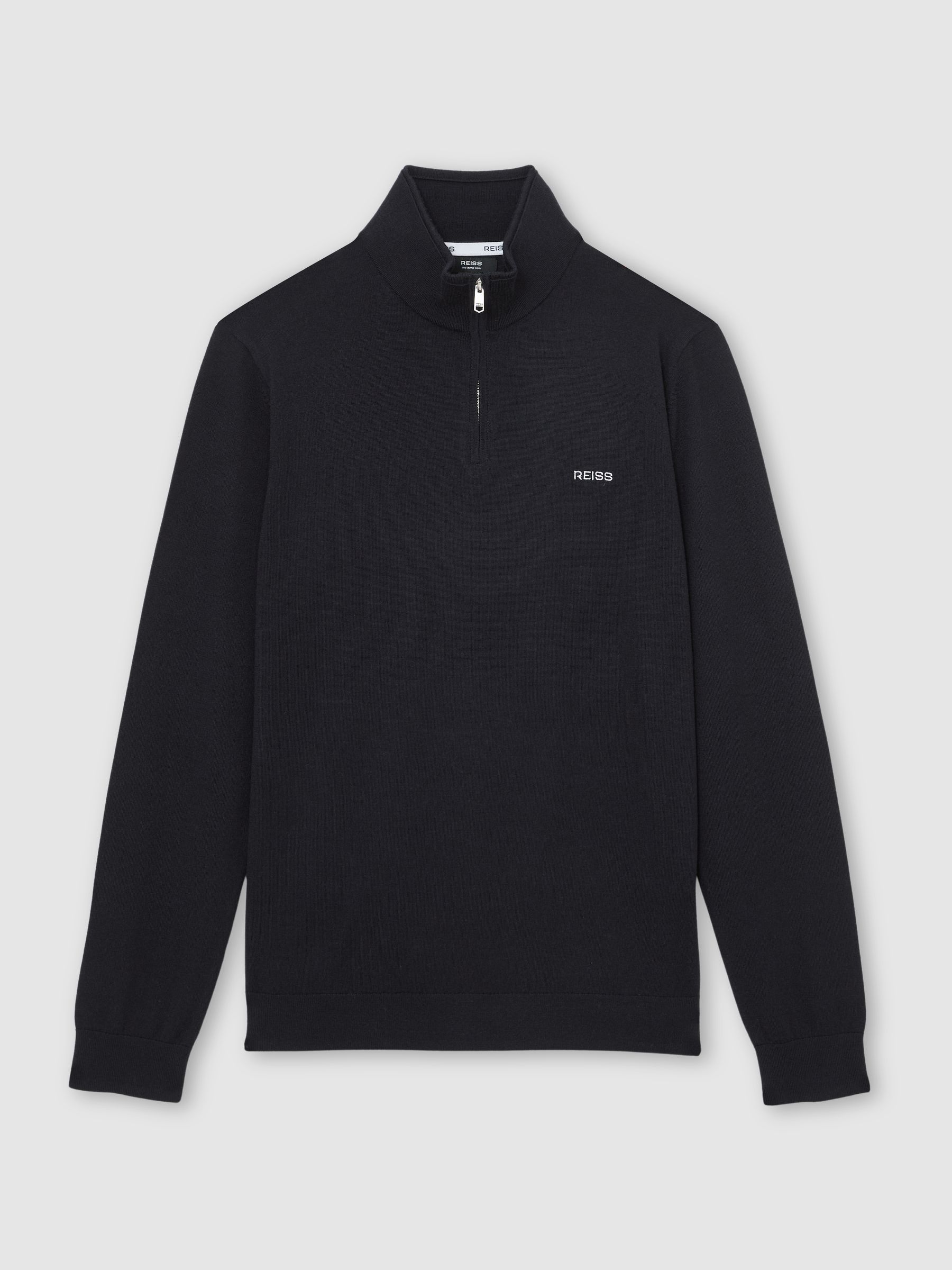 Merino Wool Half-Zip Logo Jumper in Navy - Image 2 of 6 Merino Wool Half-Zip Logo Jumper in Navy - Image 2 of 6