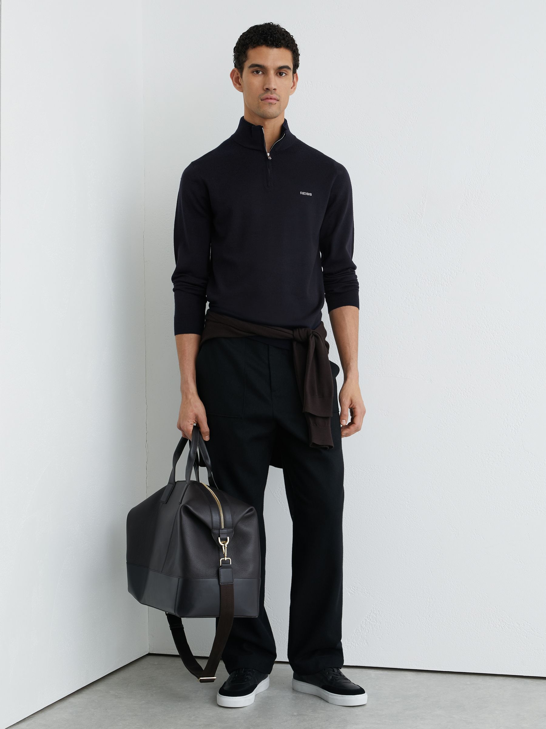 Merino Wool Half-Zip Logo Jumper in Navy - Image 3 of 6