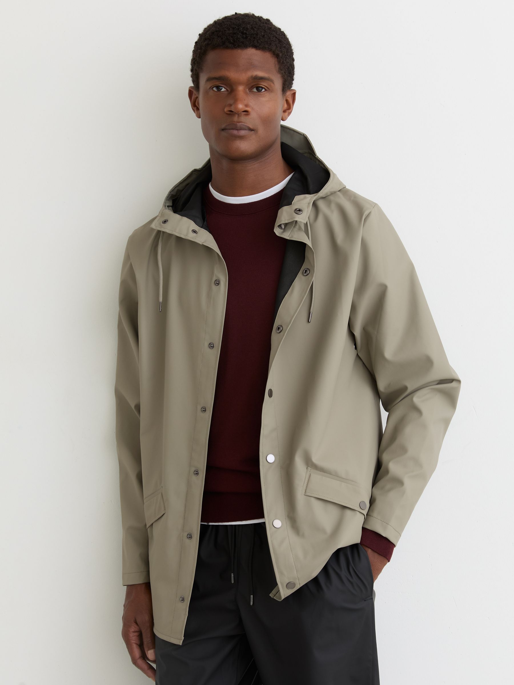 Rains Waterproof Hooded Rain Jacket in Drift - Image 1 of 5