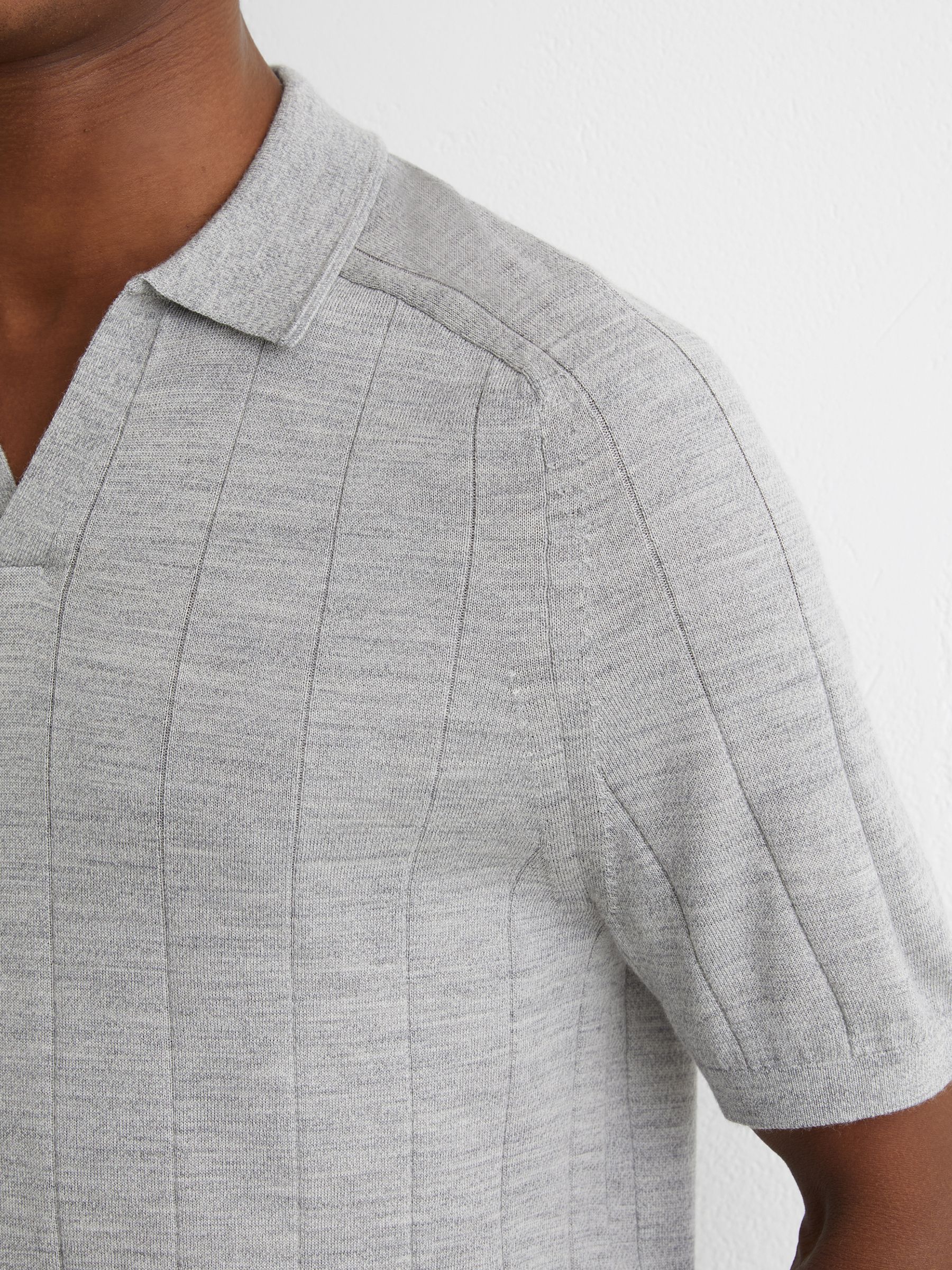 Merino Wool Wide-Rib Polo Jumper in Soft Grey Mouline - Image 4 of 6