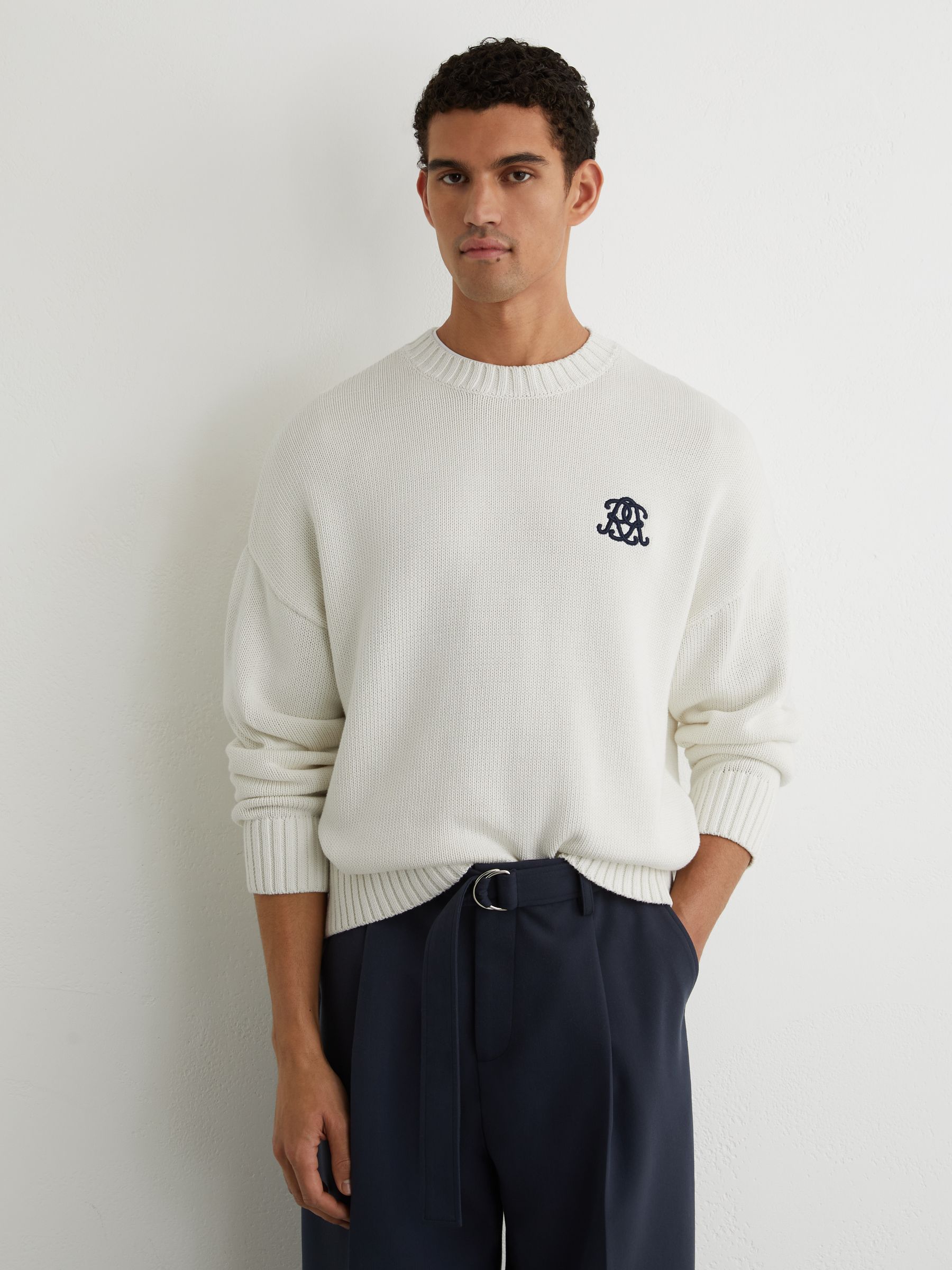 Monogram-Embroidered Relaxed Jumper in Off White - image 2
