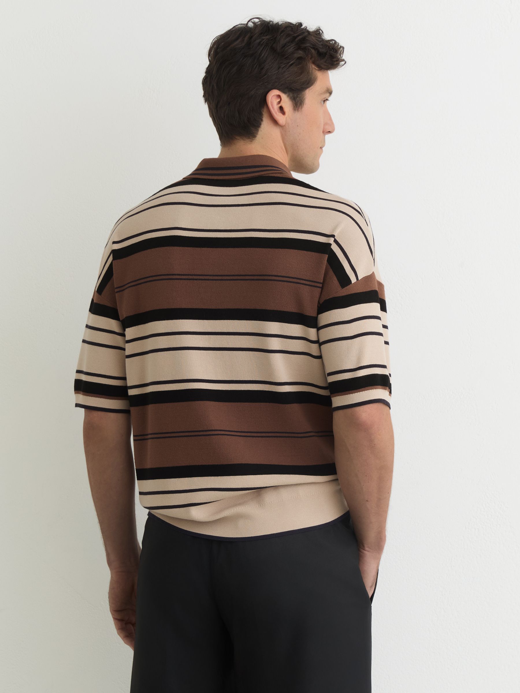 Stripe Knit Half-Button Polo Shirt in Camel Multi - Image 5 of 6