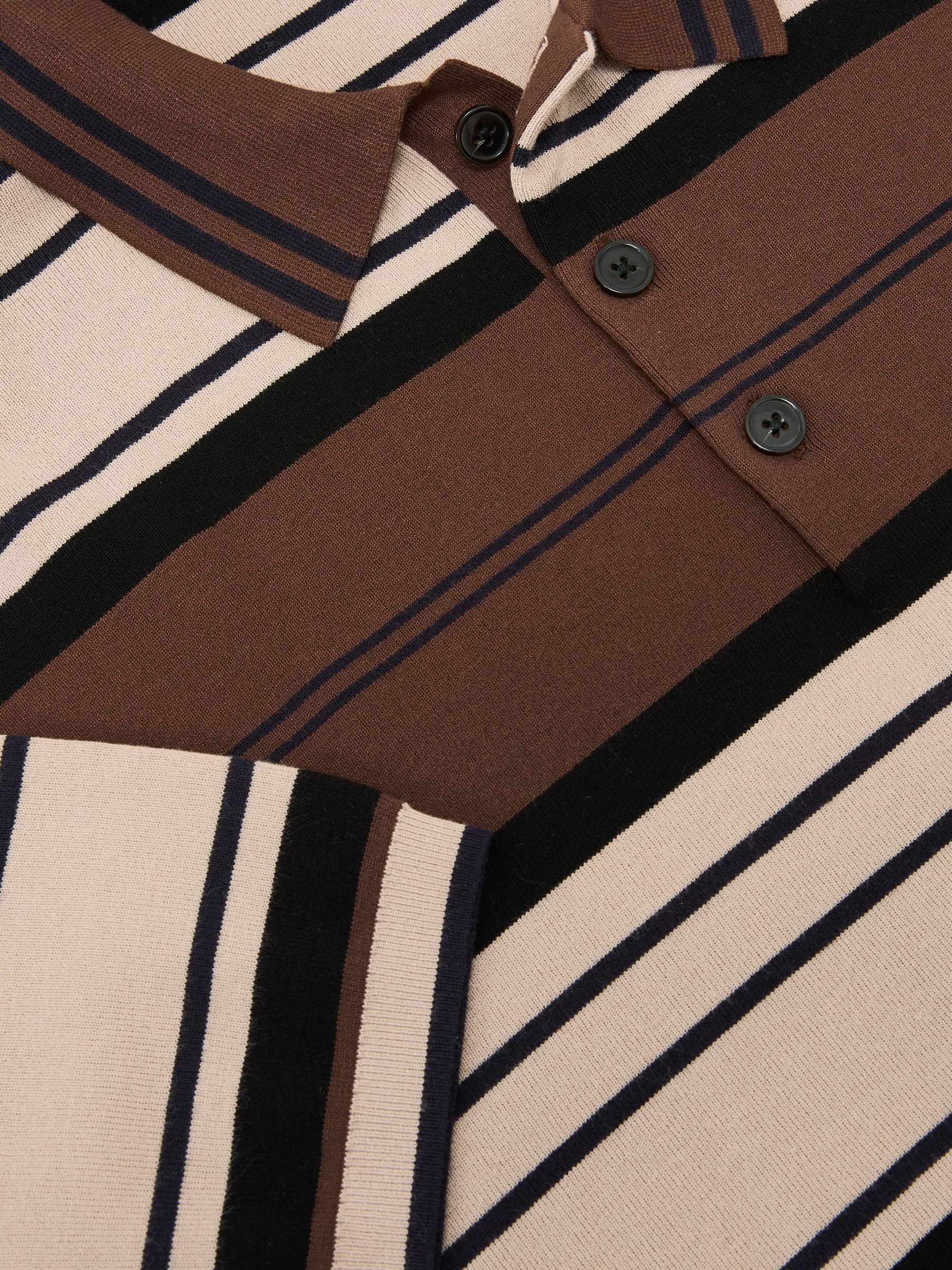 Stripe Knit Half-Button Polo Shirt in Camel Multi - Image 6 of 6