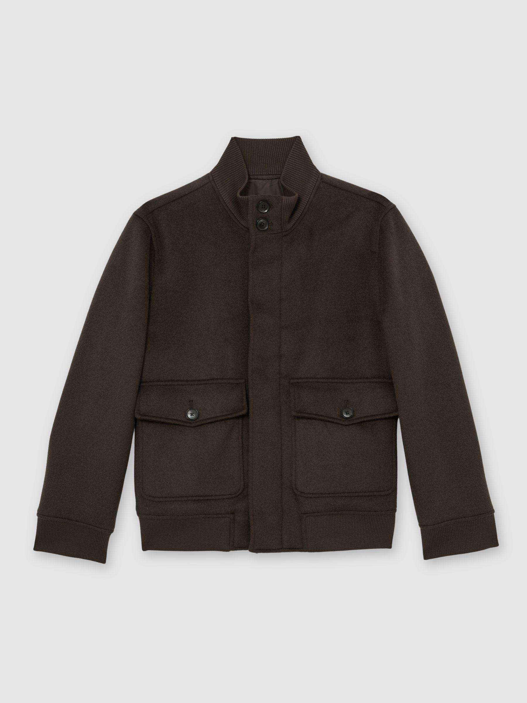 Wool-Blend Funnel-Neck Bomber Jacket in Chocolate Brown - image 1