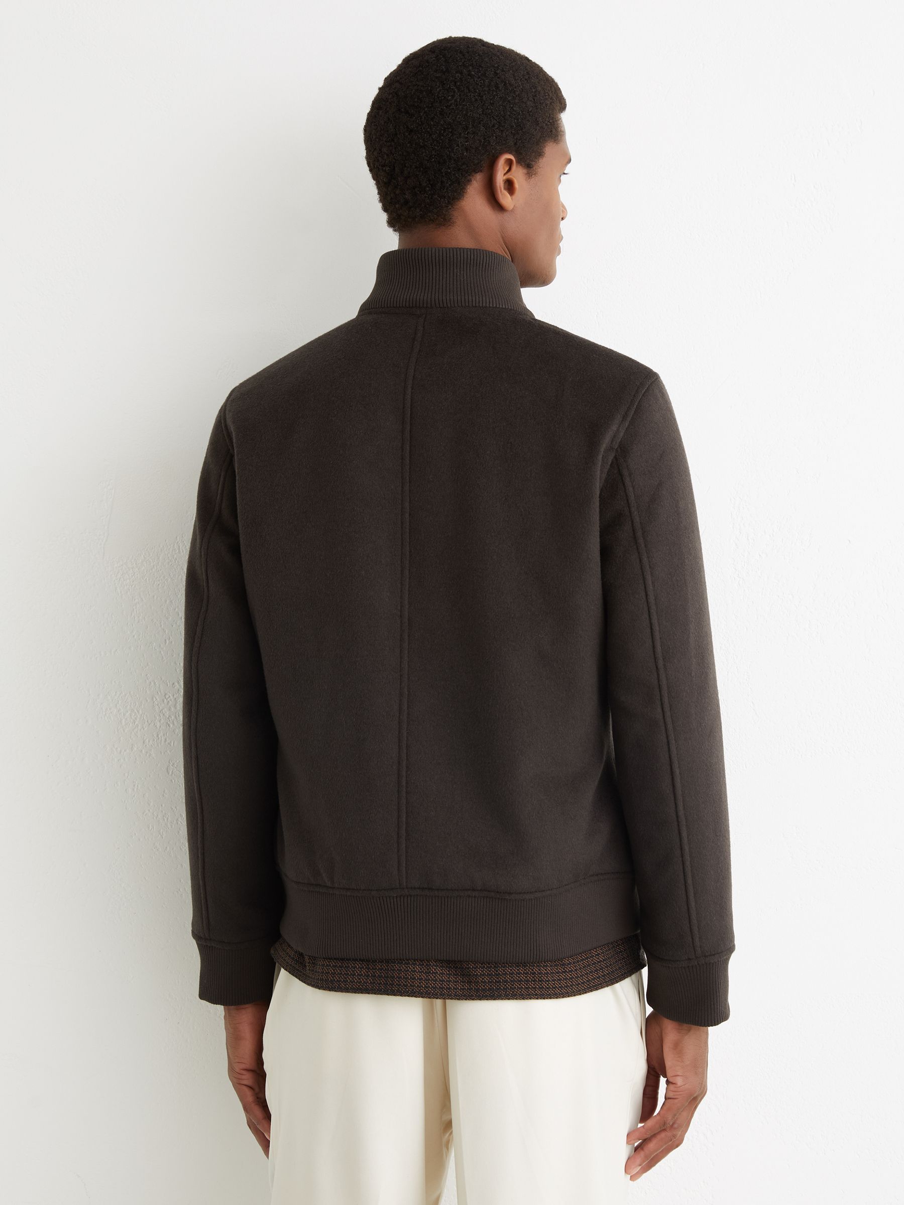 Wool-Blend Funnel-Neck Bomber Jacket in Chocolate Brown - image 3