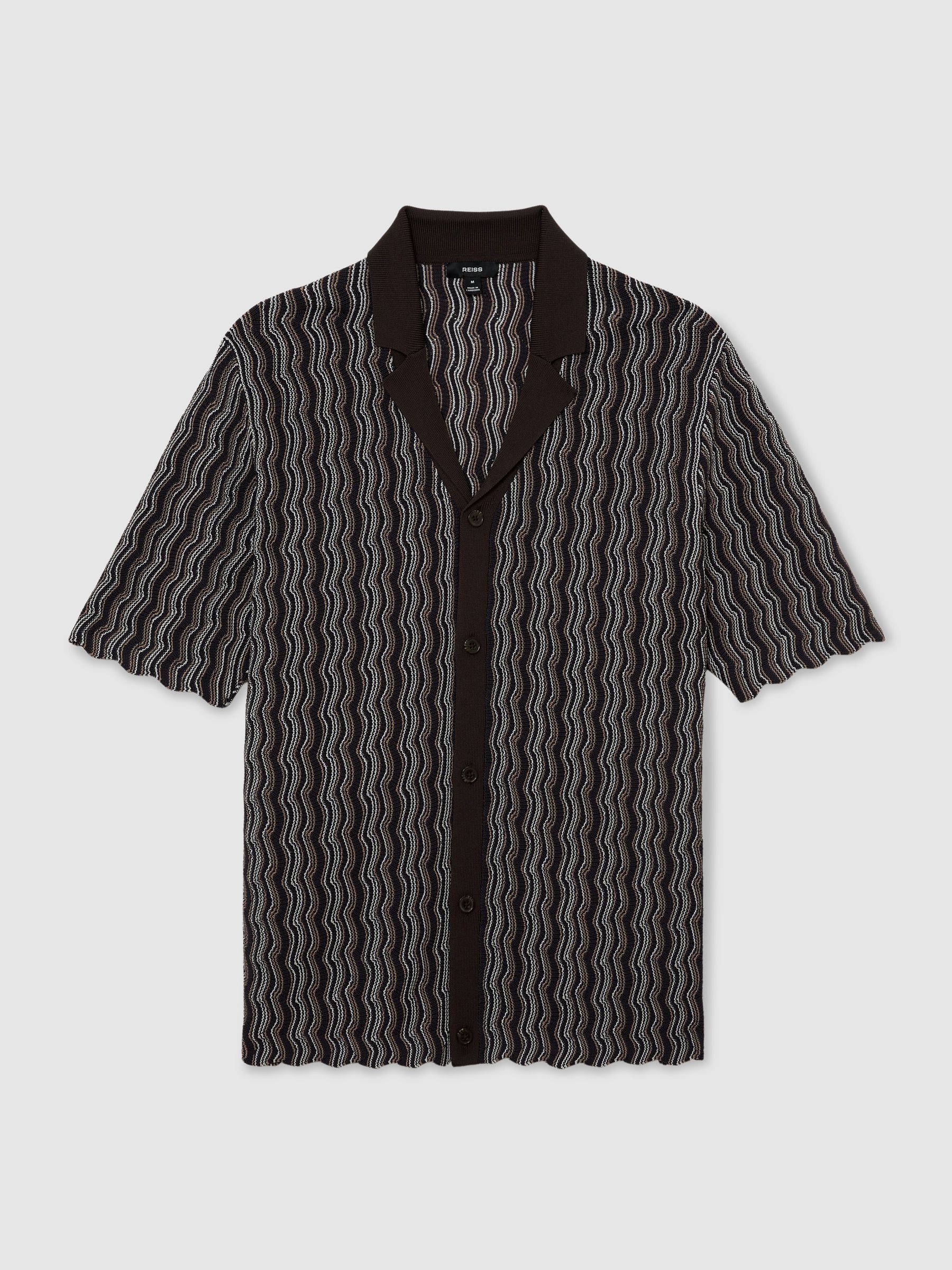 Wavy-Stripe Cuban-Collar Knit Shirt in Brown - Image 2 of 7