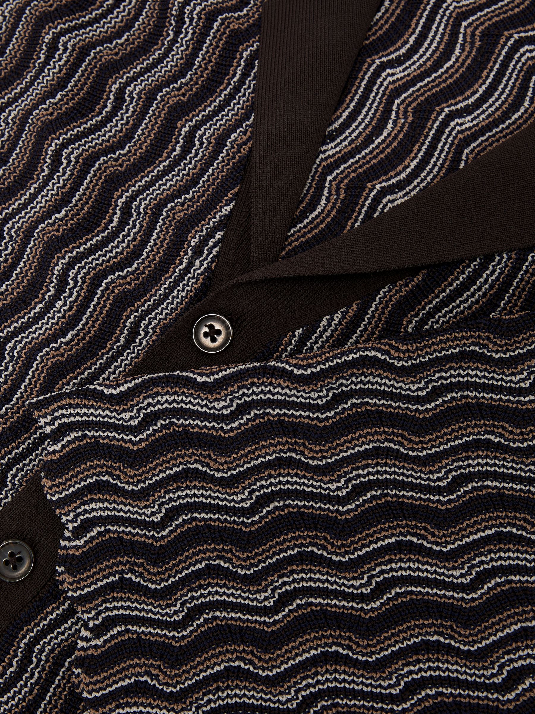 Wavy-Stripe Cuban-Collar Knit Shirt in Brown - Image 7 of 7