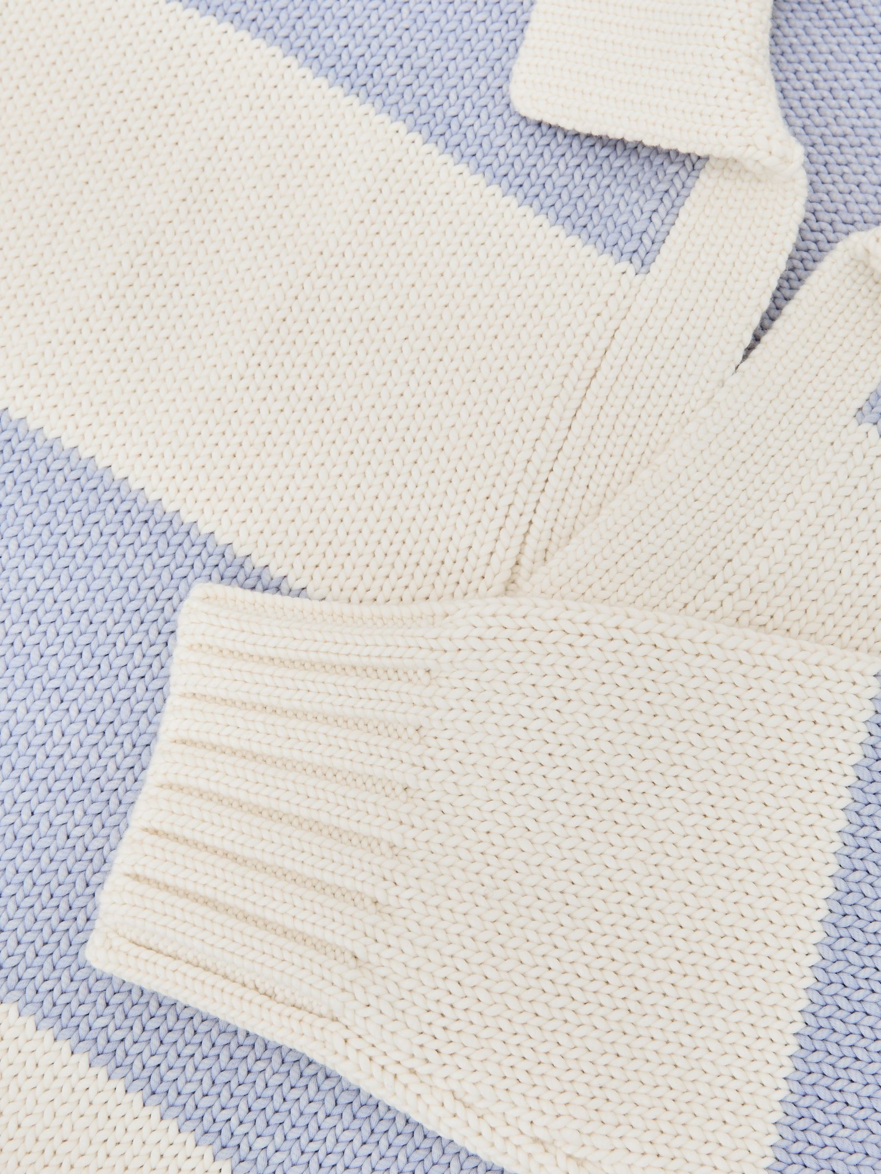 Cotton-Blend Open-Collar Rugby Jumper in White/Soft Blue Melange - image 4
