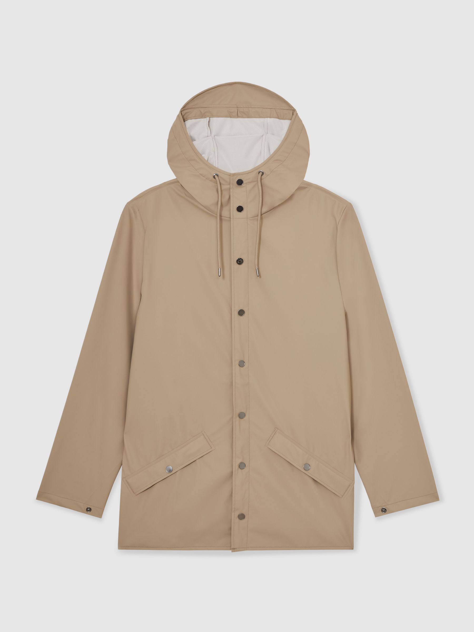 Rains Waterproof Hooded Rain Jacket in Beige - Image 2 of 5