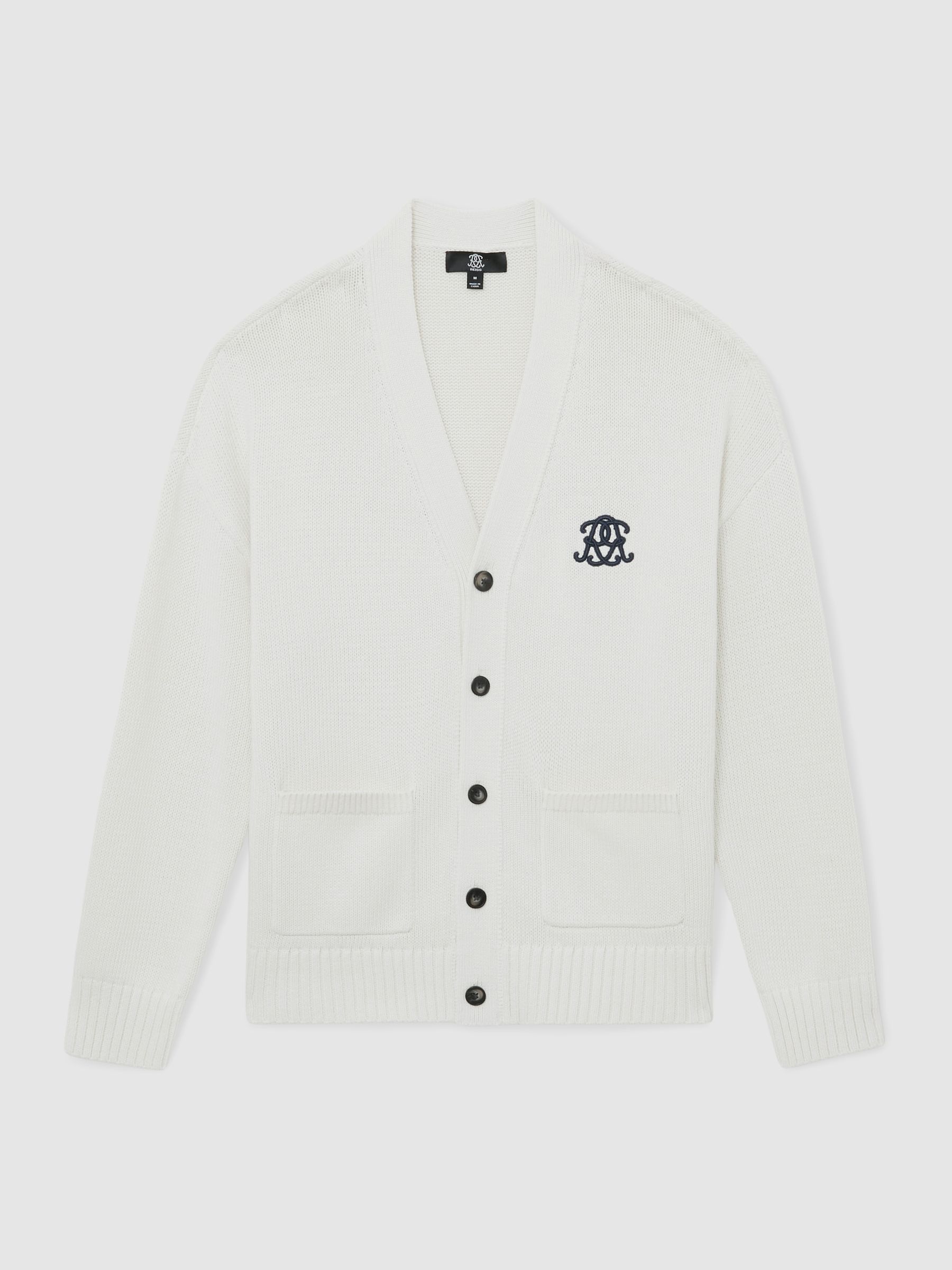 Monogram-Embroidered Relaxed Cardigan in Off White - Image 2 of 7