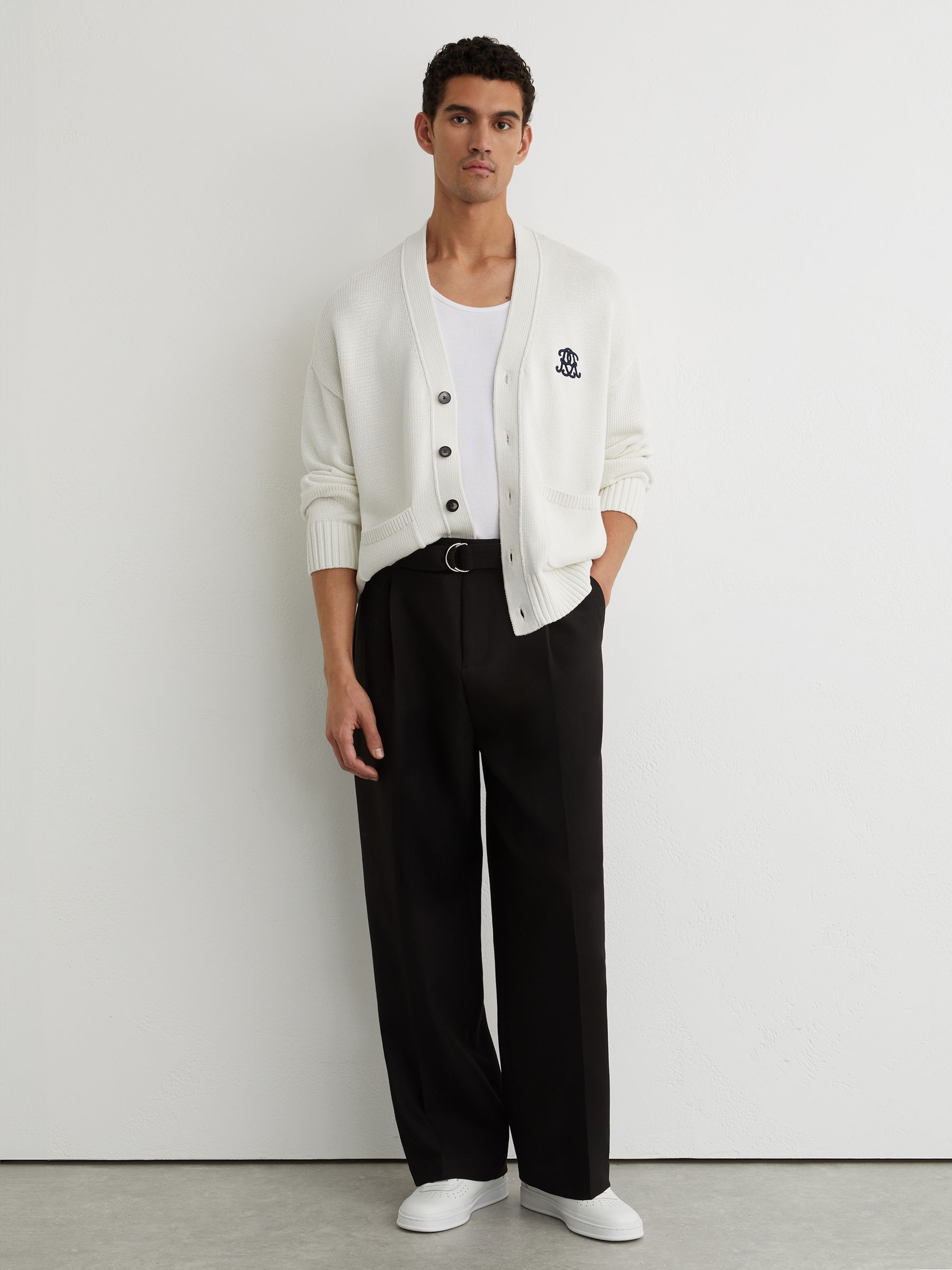 Monogram-Embroidered Relaxed Cardigan in Off White - Image 3 of 7