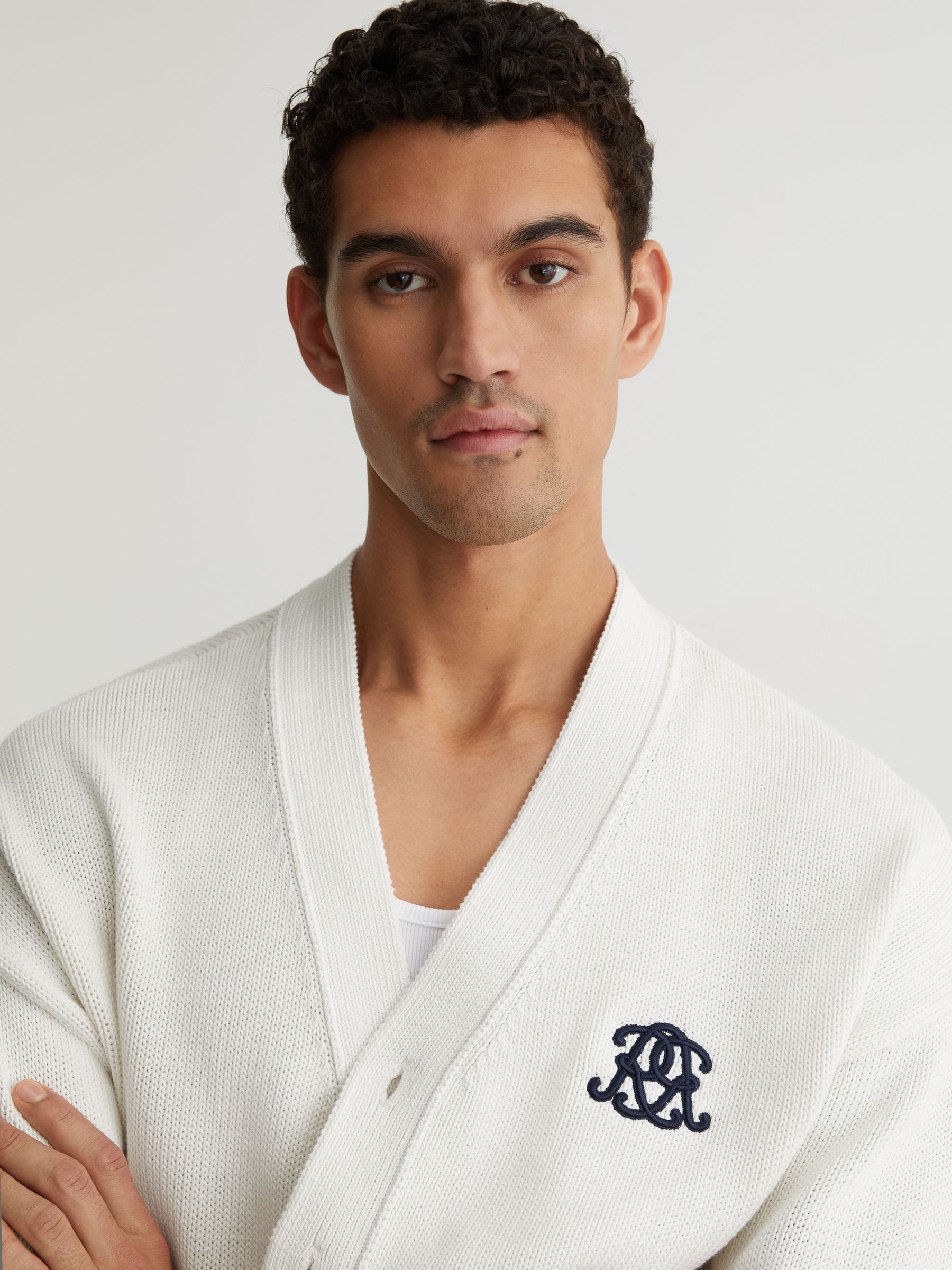 Monogram-Embroidered Relaxed Cardigan in Off White - Image 4 of 7