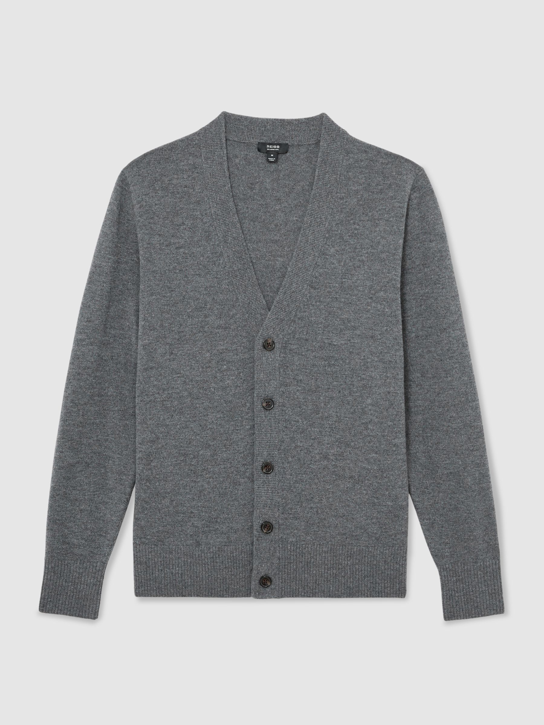 Merino Wool V-Neck Cardigan in Grey - Image 2 of 6