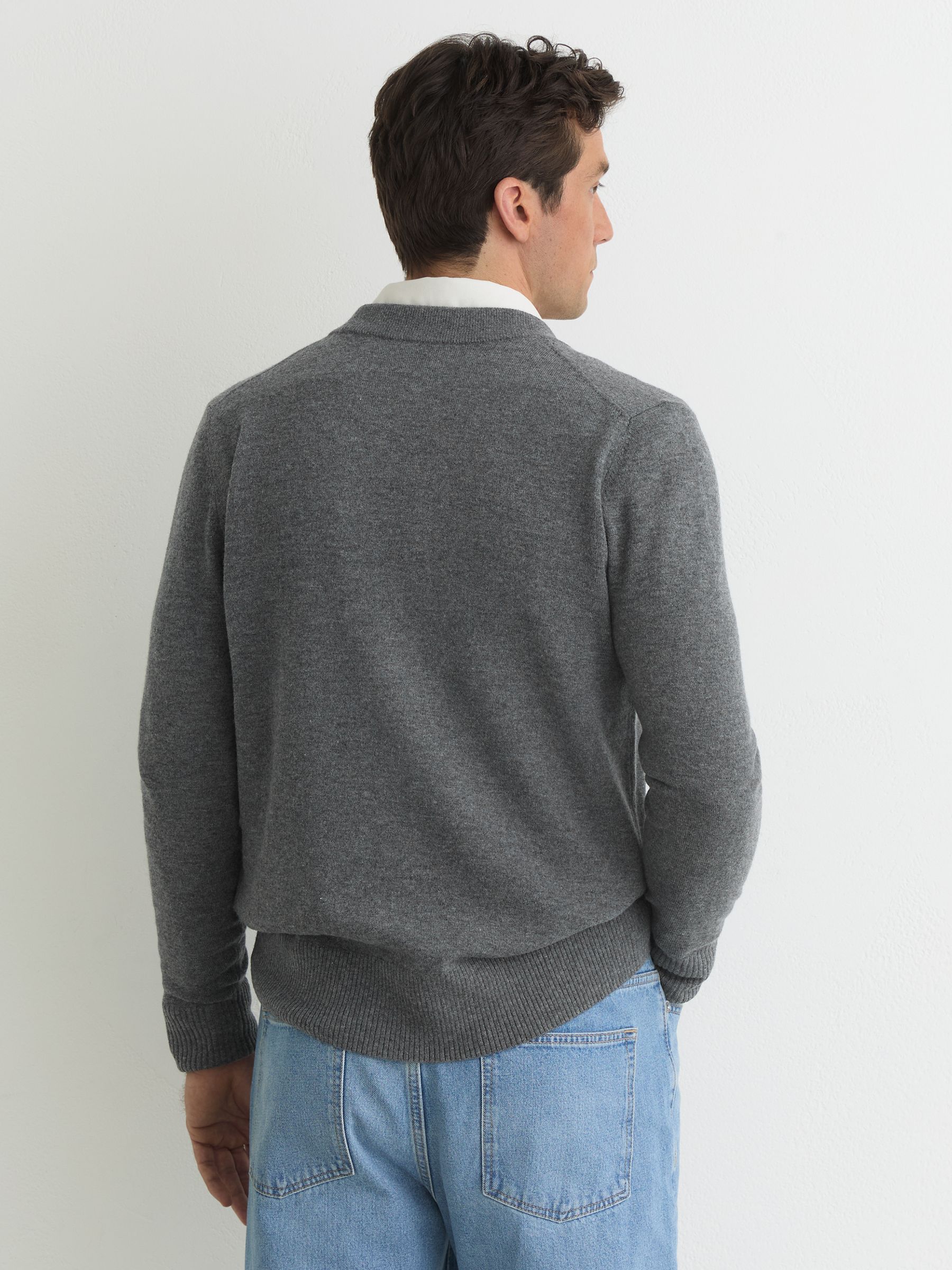 Merino Wool V-Neck Cardigan in Grey - Image 5 of 6