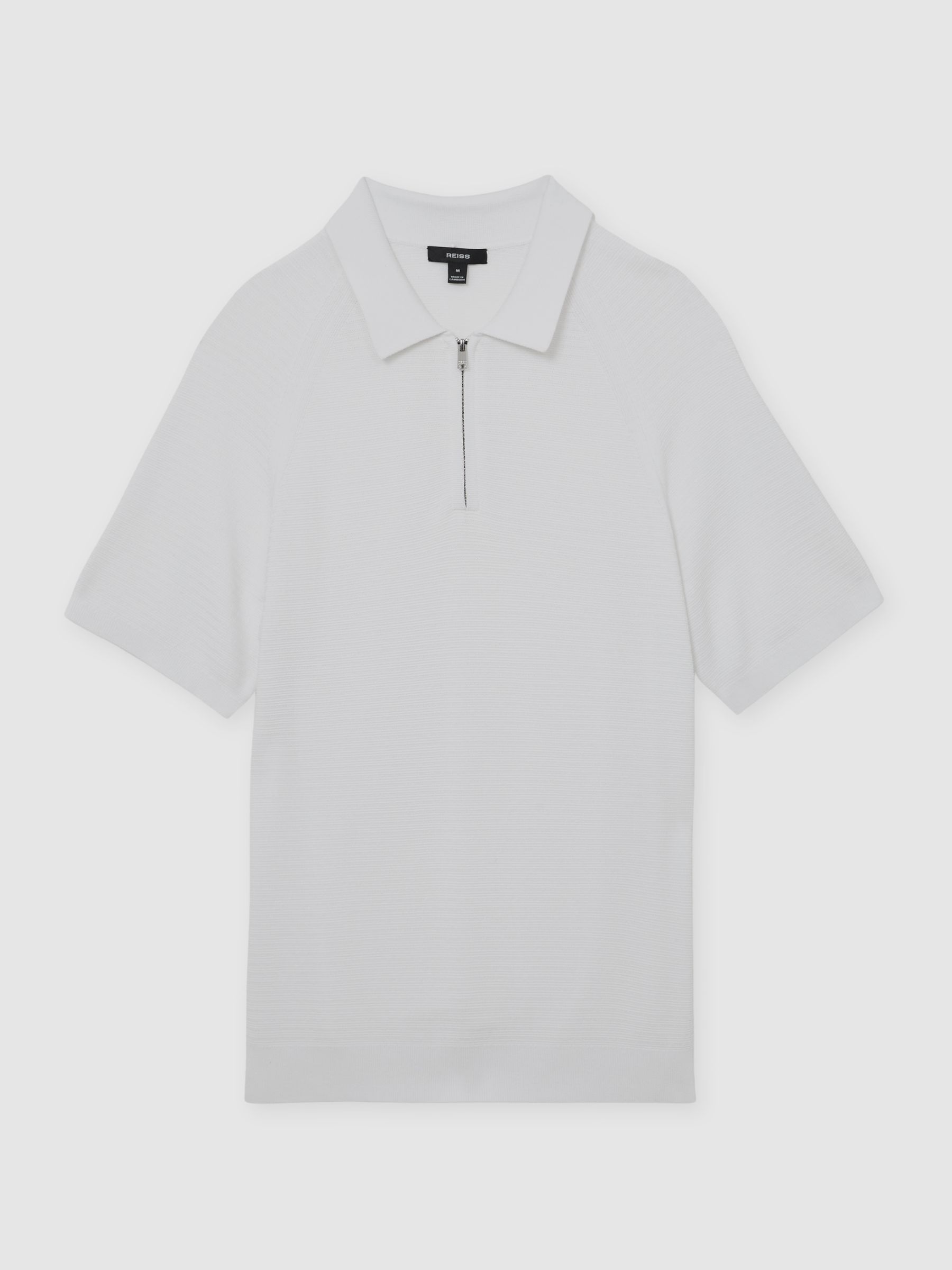 Textured-Knit Half-Zip Polo Shirt in White - Image 2 of 6