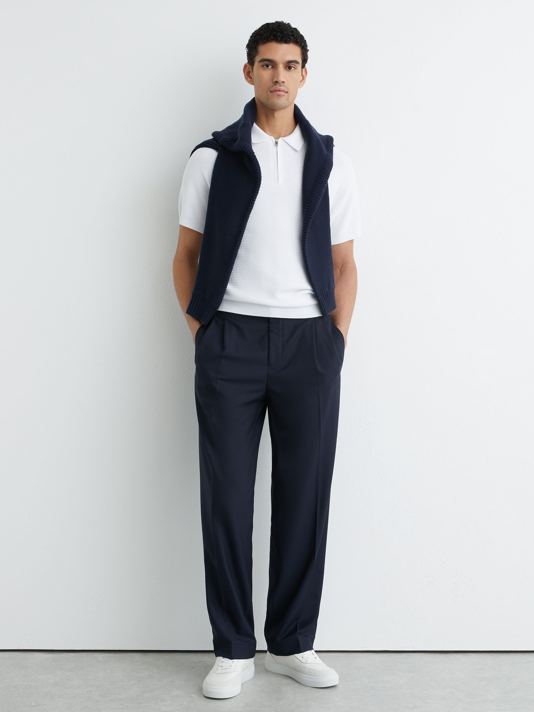 Textured-Knit Half-Zip Polo Shirt in White - Image 3 of 6