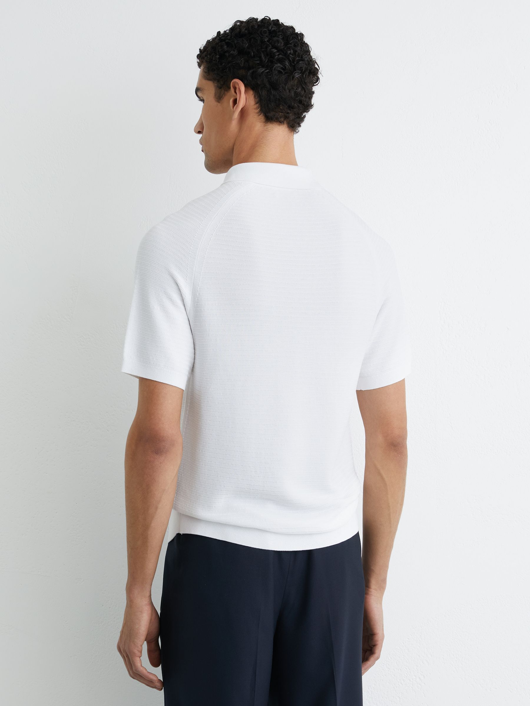Textured-Knit Half-Zip Polo Shirt in White - image 5