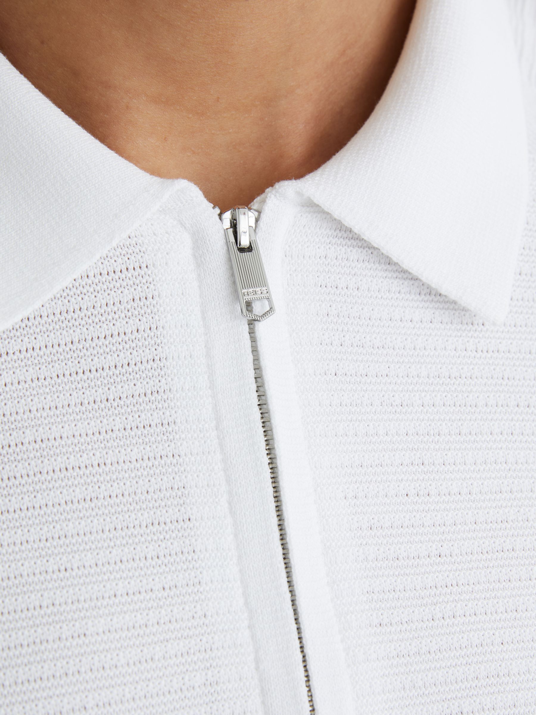 Textured-Knit Half-Zip Polo Shirt in White - Image 5 of 6