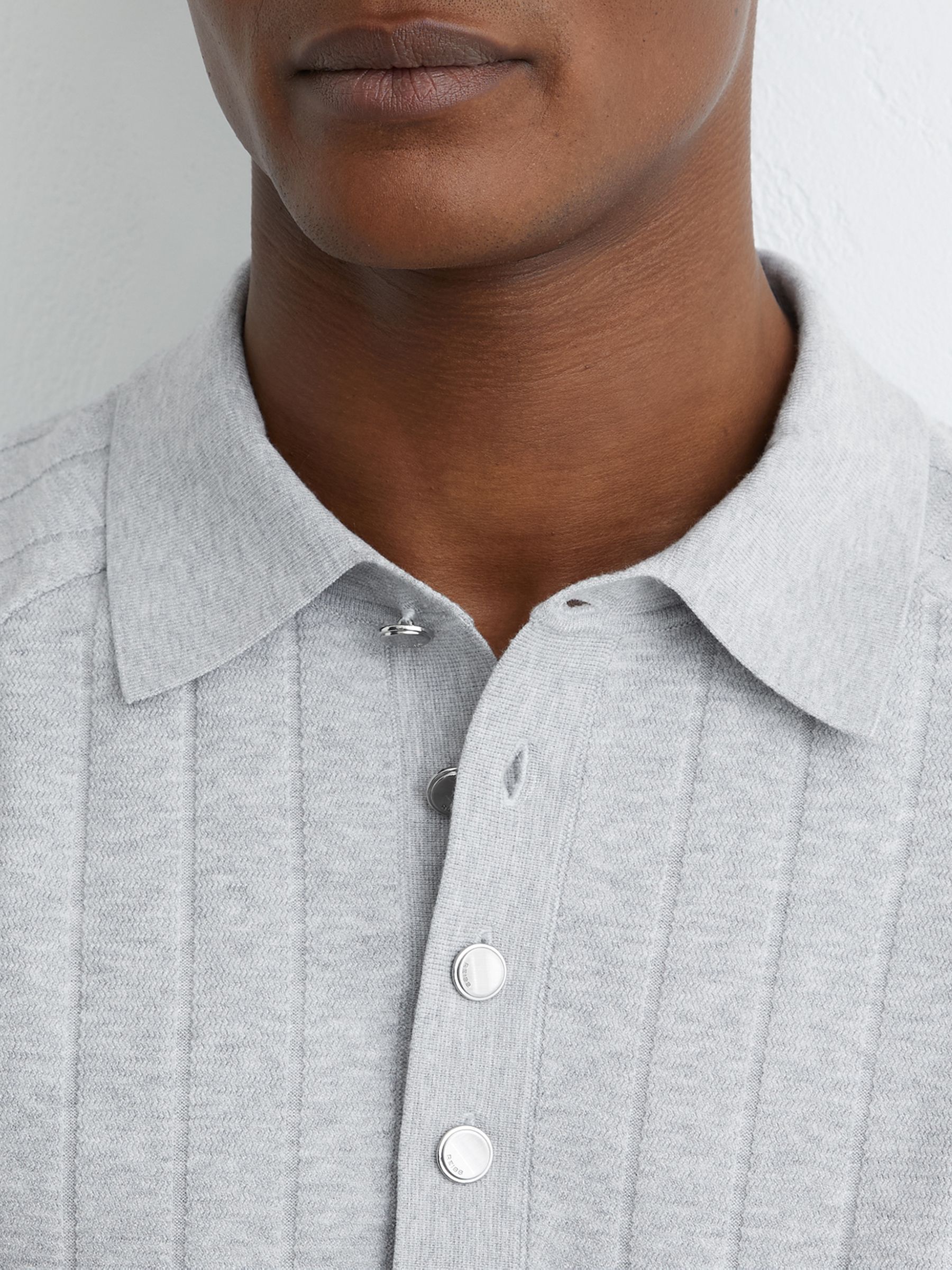 Wide-Ribbed Half-Button Polo Jumper in Soft Grey - Image 5 of 7
