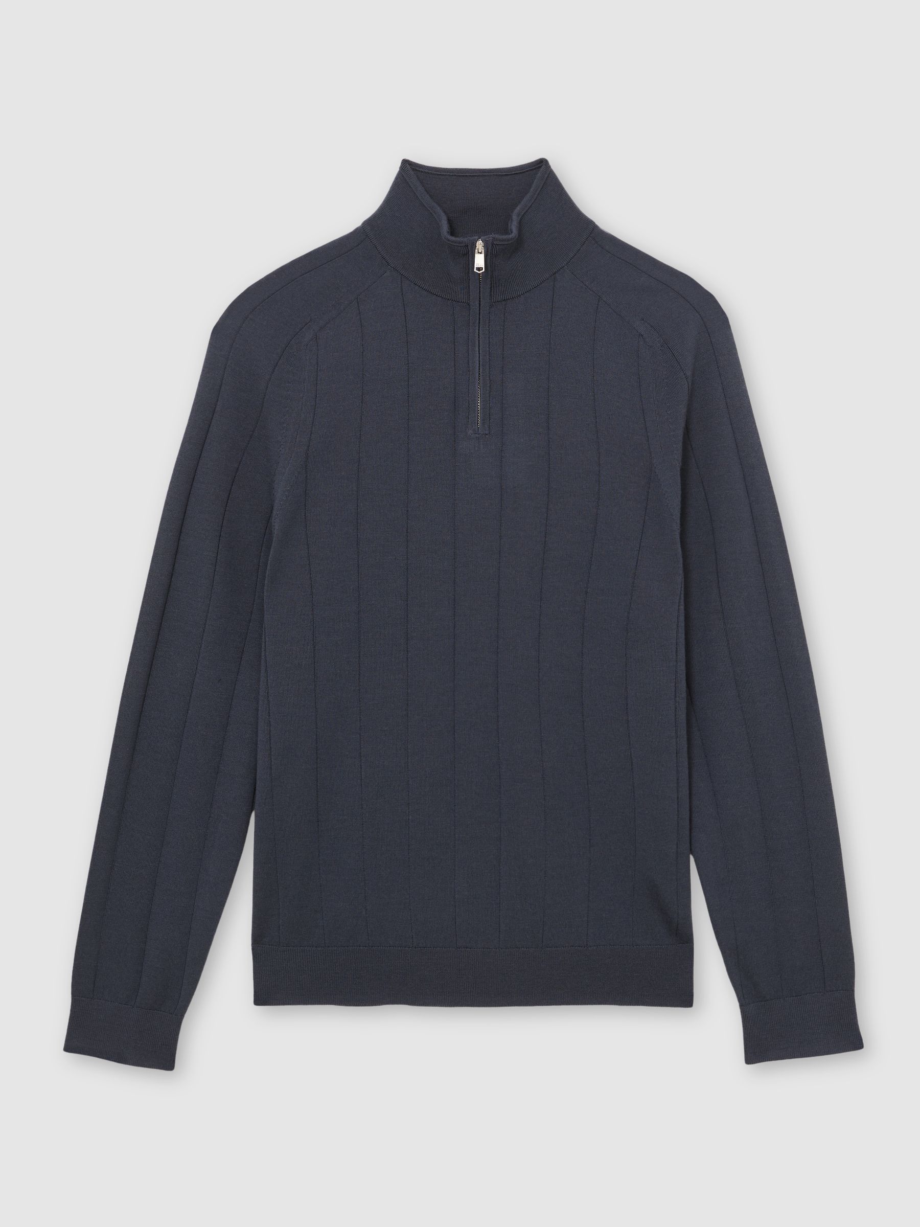 Merino Wool Wide-Rib Half-Zip Jumper in Airforce Blue - Image 2 of 6