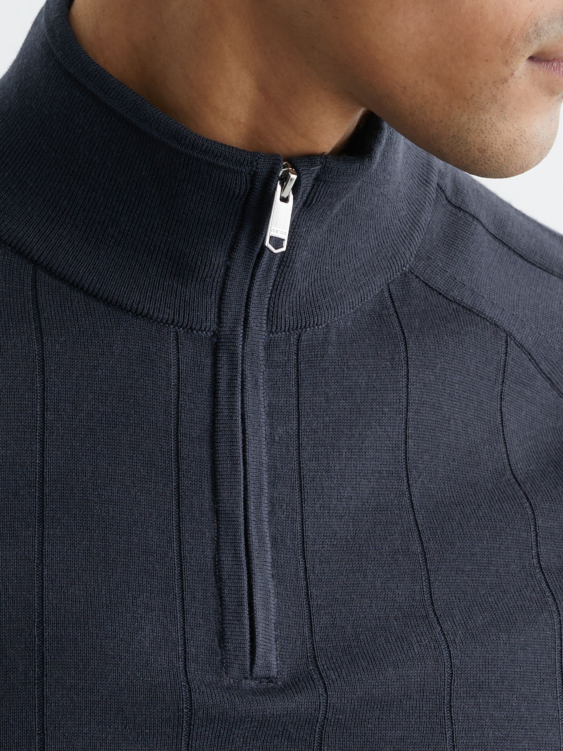 Merino Wool Wide-Rib Half-Zip Jumper in Airforce Blue - Image 4 of 6