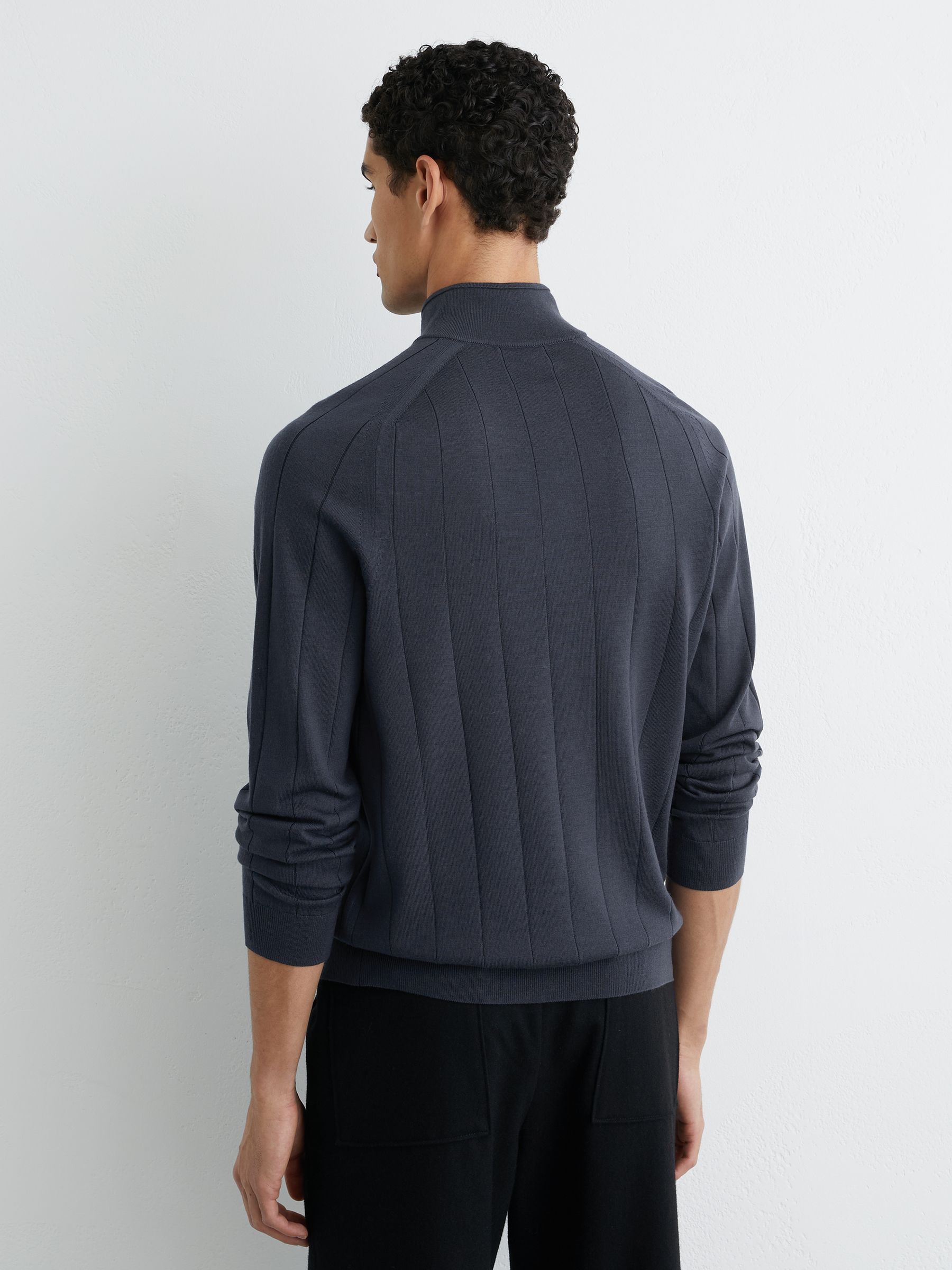 Merino Wool Wide-Rib Half-Zip Jumper in Airforce Blue - Image 5 of 6