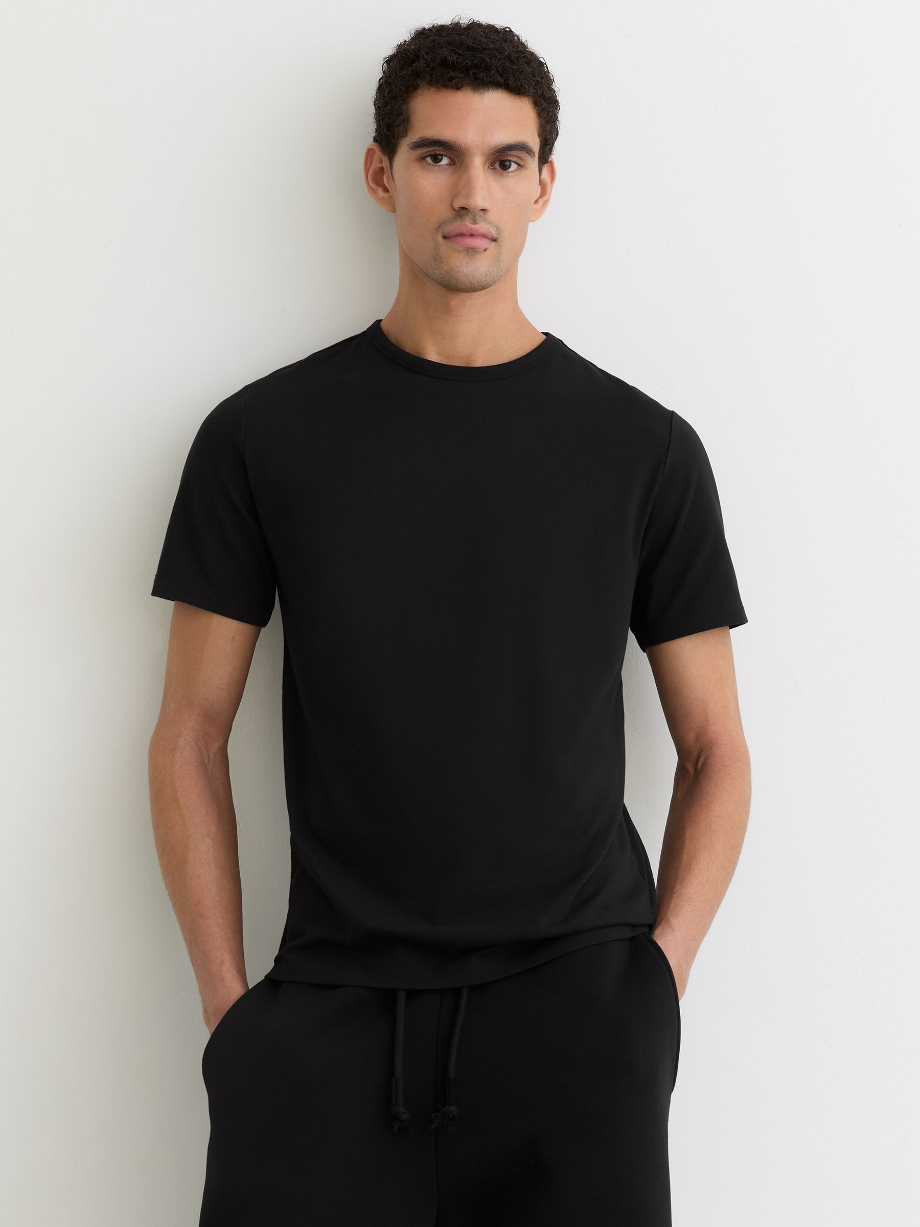 Stretch-Cotton Crew-Neck T-Shirt in Black - Image 3 of 5